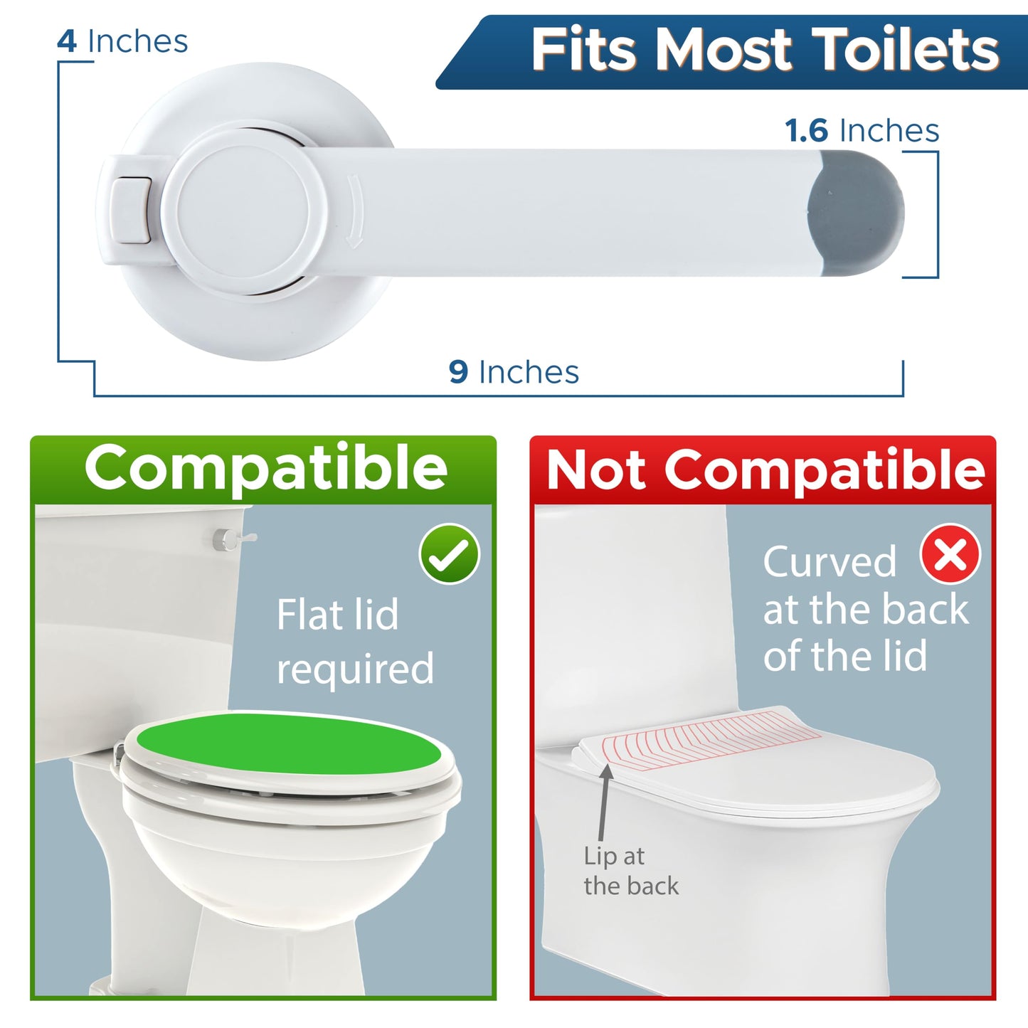 Baby Toilet Lock by Wappa Baby - 9"L x 4"W - Ideal Baby Proof Toilet Lid Lock - No Tools Needed Easy Installation with 3M Adhesive - Top Safety Toilet Seat Lock - Fits Most Toilets - White (1 Pack)