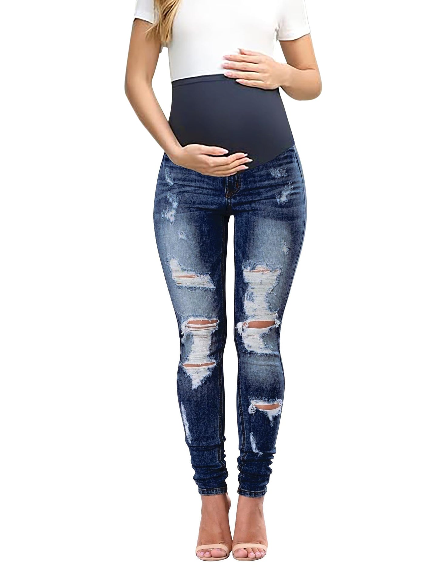 BISUAL Maternity Jeans Over The Belly Slim Stretch Maternity Pants Casual Maternity Work Pants