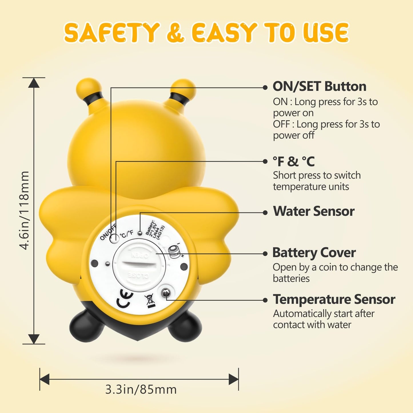 Baby Bath Thermometer, Digital Water Temperature Thermometers with 3 Color Backlit and Temperature Warning, Safety Bath Tube Thermometers Floating Toy for Infant, Toddler