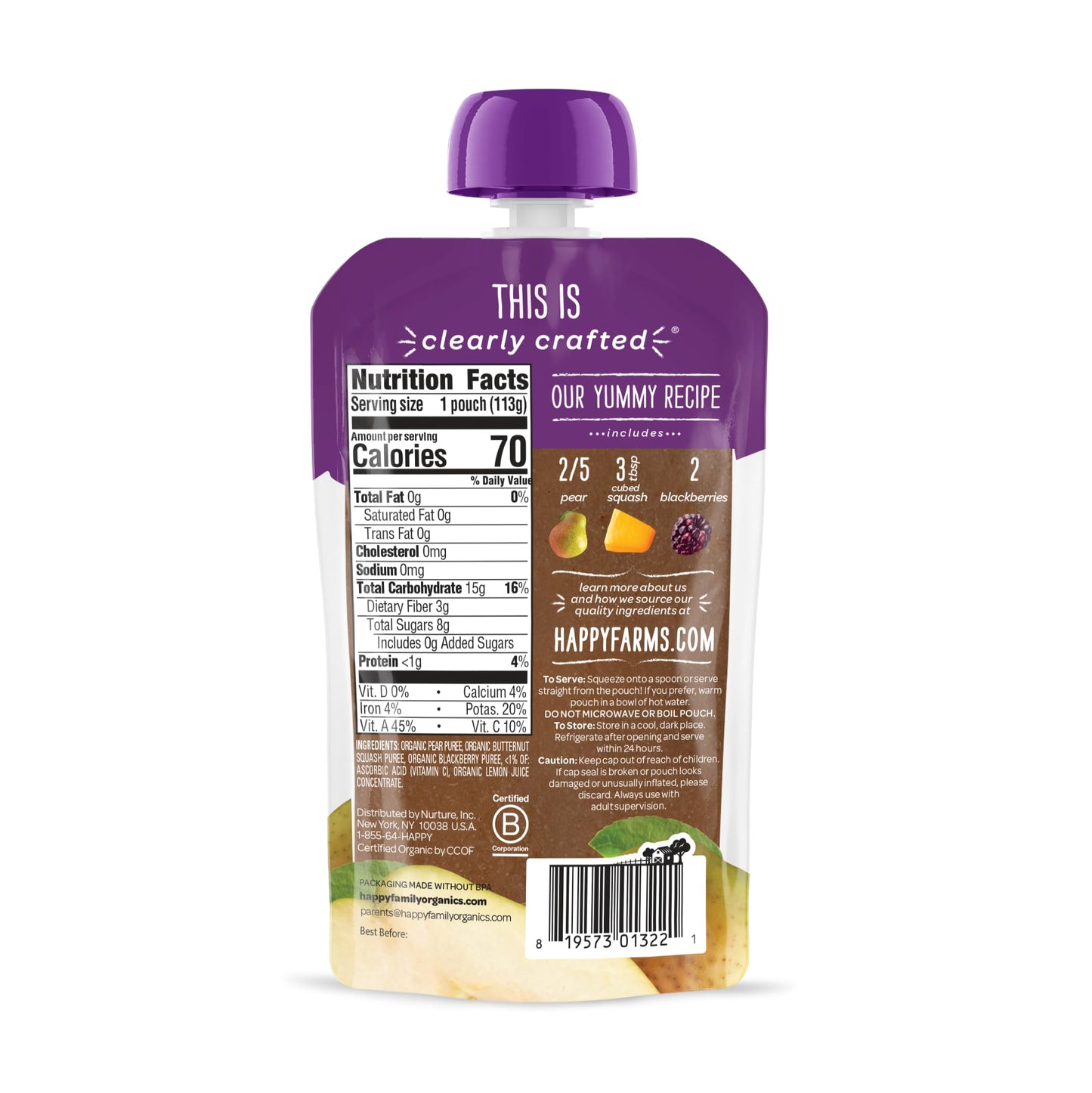 Happy Baby Organics Stage 2 Baby Food Pouches, Gluten Free, Vegan & Healthy Snack, Clearly Crafted Fruit & Veggie Puree, Fruit & Veggie Variety Pack, 4 Ounces (Pack of 10), Amazon Exclusive