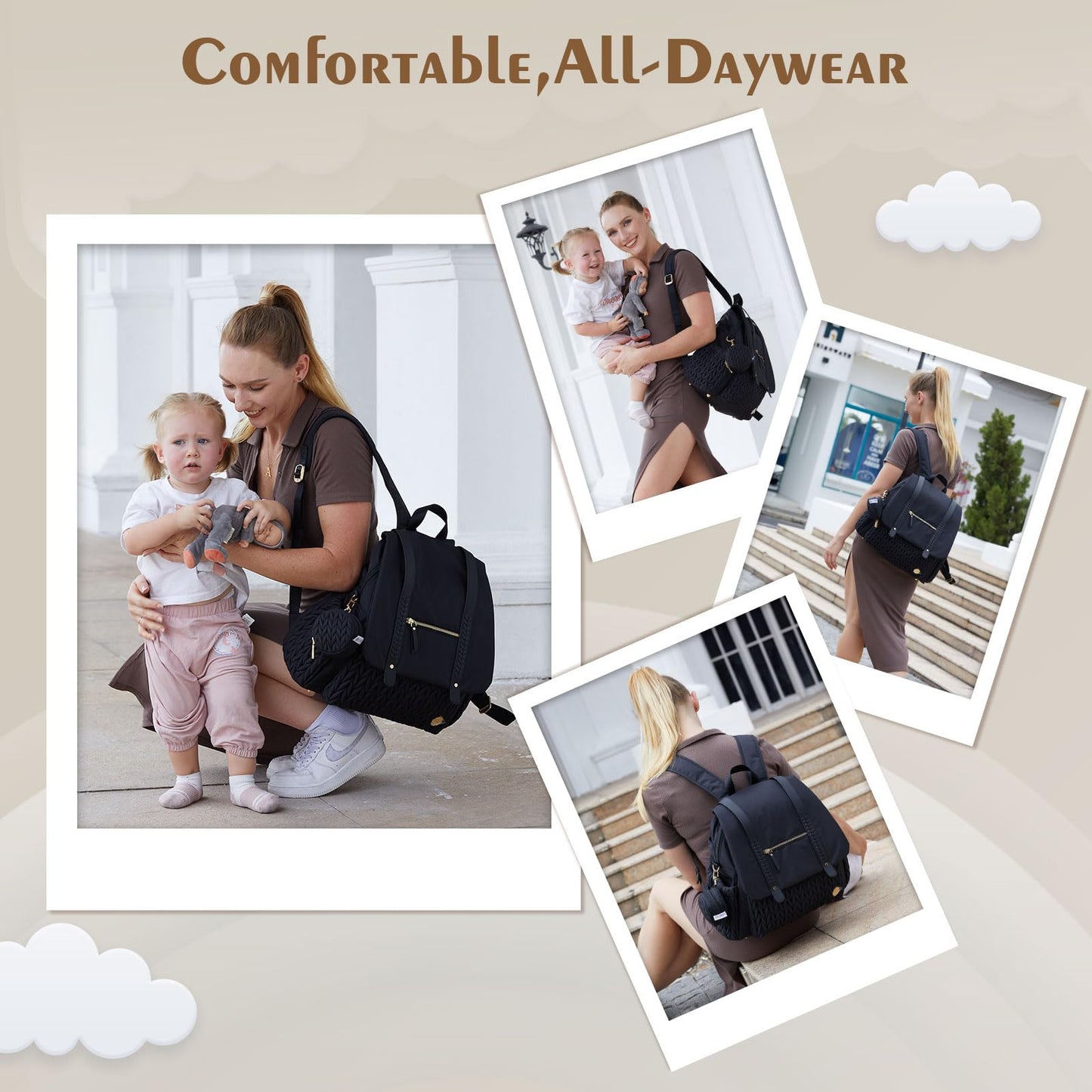 Diaper Bag BackPack Large Capacity Travel Mommy Bag Waterproof and Stylish with Changing Pad Baby Bag for Women and Girls