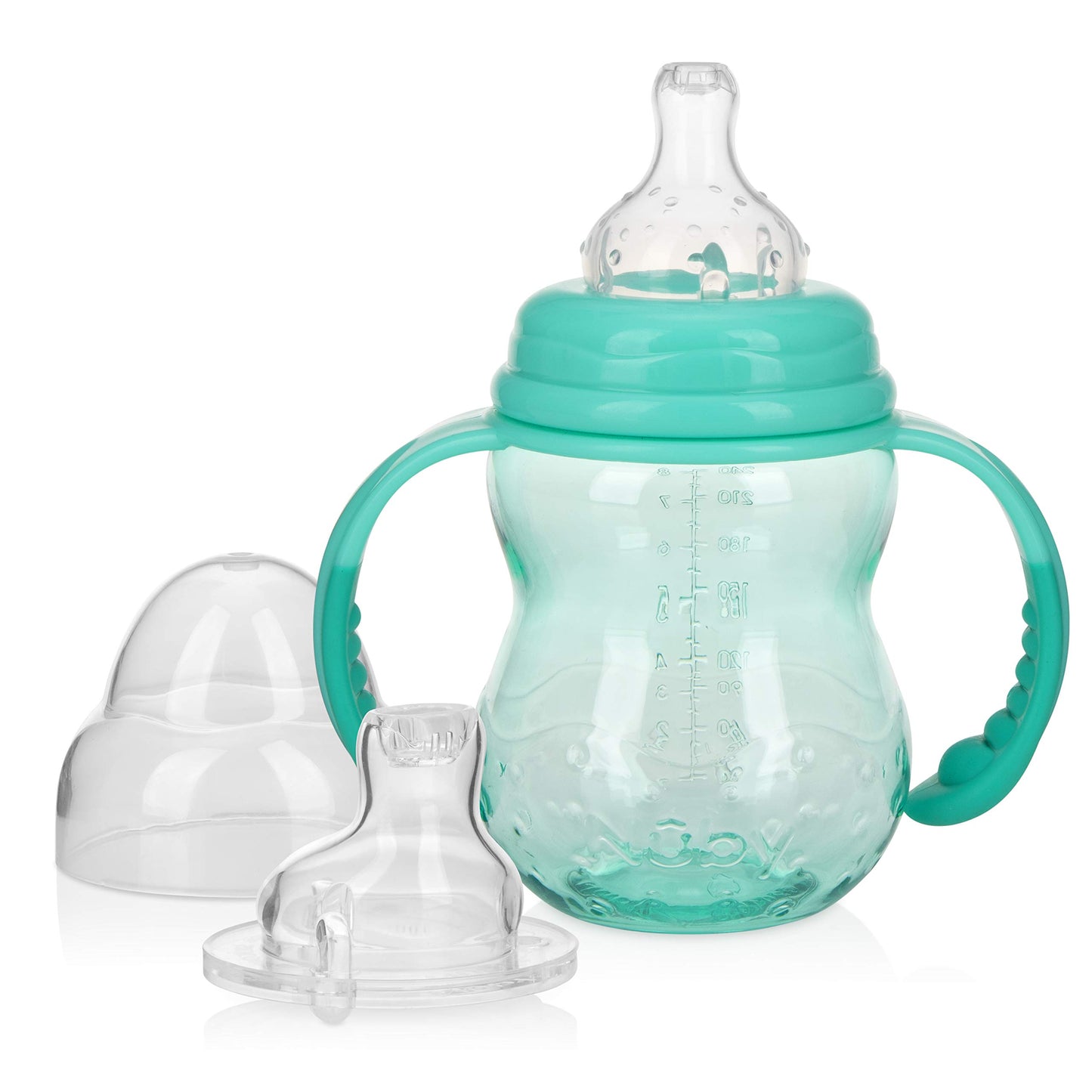 Nuby 3 in 1 Baby Bottle to Training Sippy Cup - 8 Oz Toddler Cups Spill Proof with Soft Spout, Nipple & Removable Grip Handles - Dishwasher Safe (Blue)