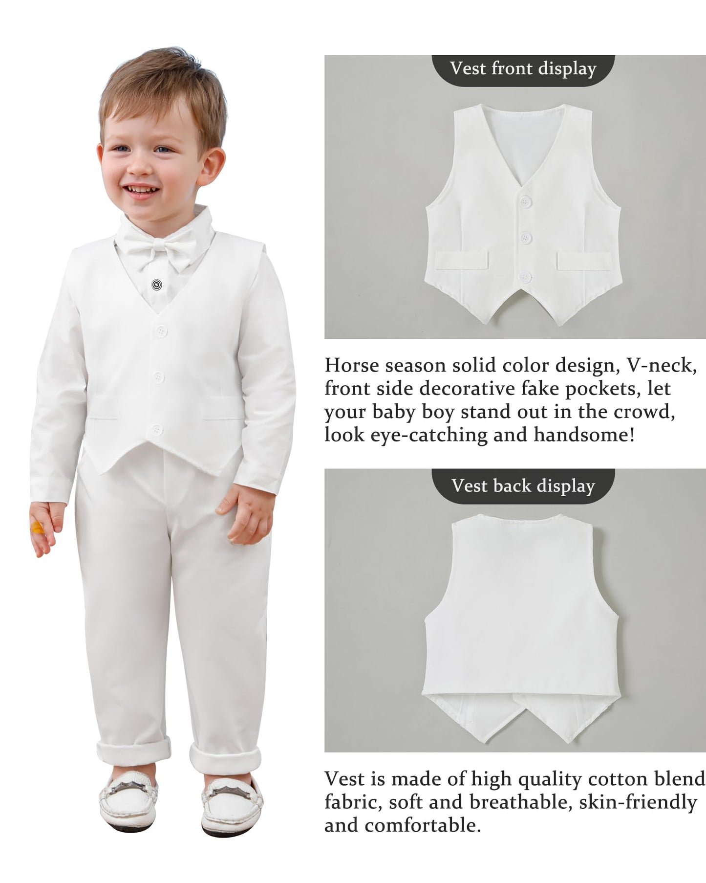 YALLET Baby Boy Clothes Suit 0-24 Months Infant Gentleman Outfits Formal Dress Shirt+Bowtie+Vest+Pants Set Baby Wedding Suits