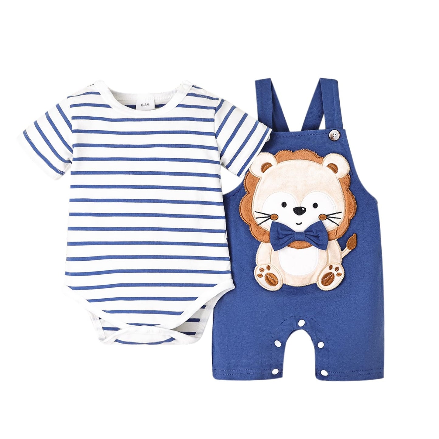 Baby Boy Clothes Newborn Outfits Stripe Romper Infant Cartoon Overall Adjustable Suspender Pants Set 0-18 Months