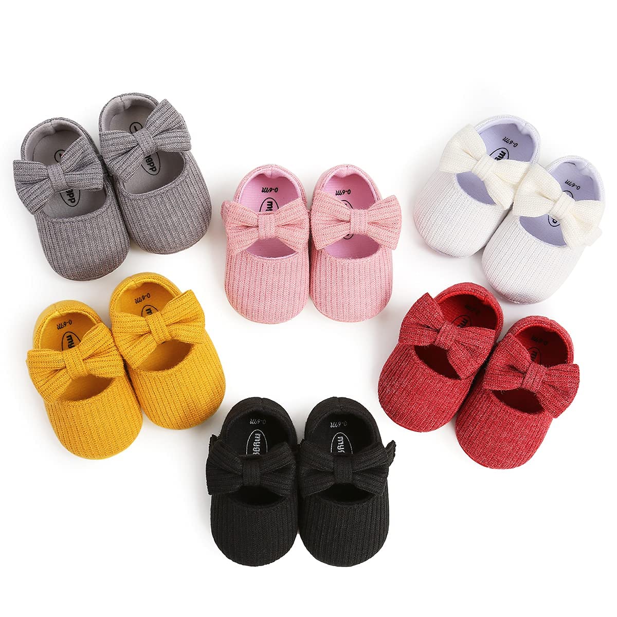 Baby Girls Mary Jane Flats with Bowknot Flowers Soft Newborn Infant First Walkers Crib Shoes Wedding Party Christmas Dress Shoes