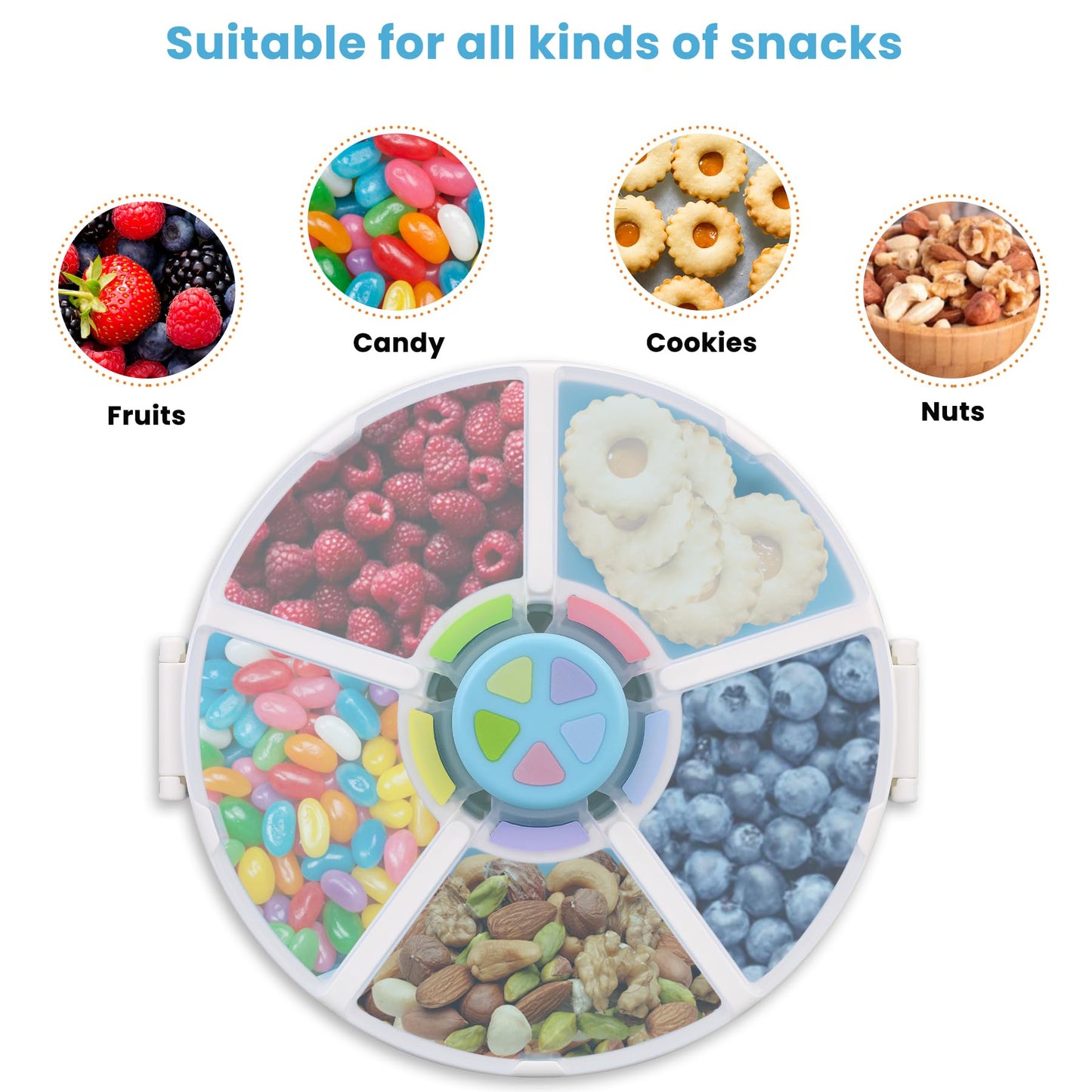 Kids Snack Rotator Container Reusable Snack Box with 5 Compartment Dispenser and Lid, Color Matching Opening Lid, BPA and PVC Free, for Toddlers, Babies, Home, School, Travel (1 Pack- Pink)