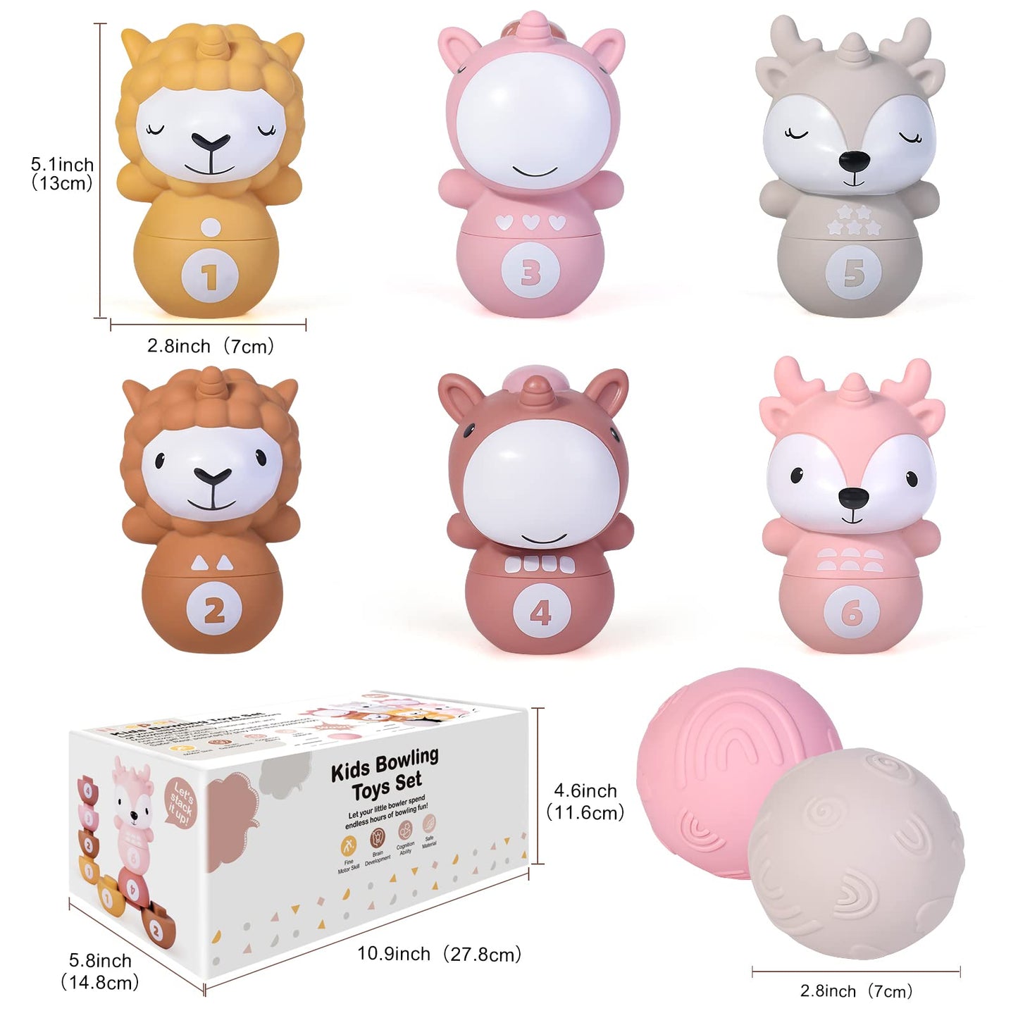 Nueplay 13 Pcs Building Circle & Blocks, Stacking & Nesting Baby Toys with Horse Figure, Newborn Essentials Squeeze Teething Toy Gifts for 6 12 18 Months Baby Toddler Girls