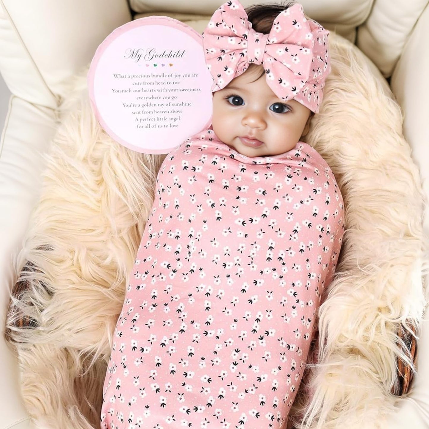 Galabloomer Newborn Receiving Blanket Headband Set Baby Flower Swaddle (vintage flower)
