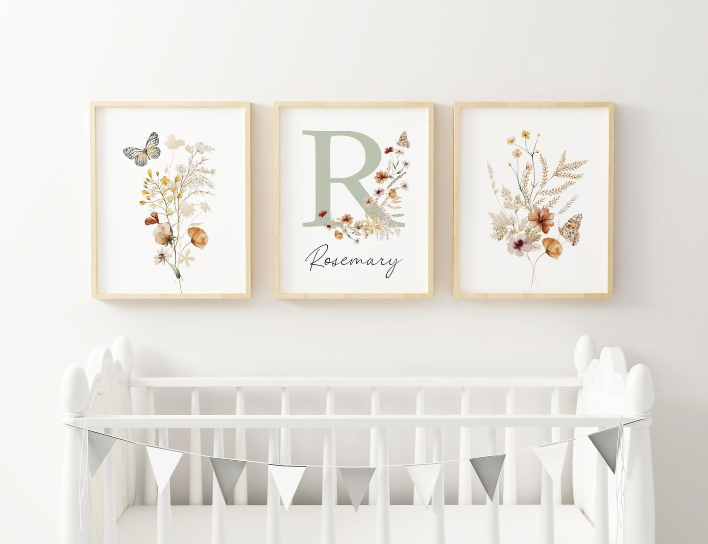Personalized Wildflower Nursery Prints, Custom Floral Name Wall Art, Baby Girl Initial Monogram Posters, Boho Watercolor Wild Flower Artwork - Unframed (Autumn Meadow, 8x10)