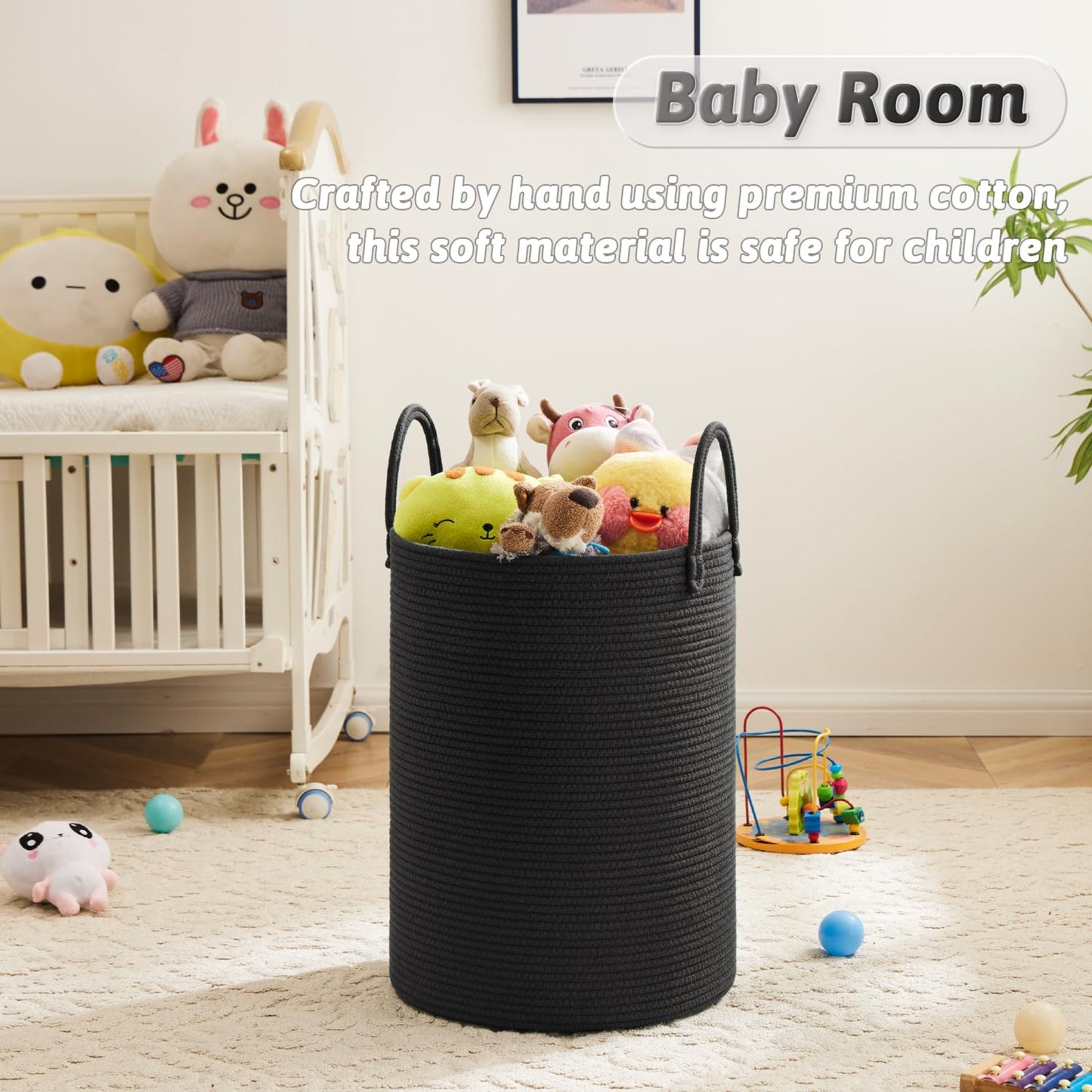 Laundry Basket,Woven Cotton Rope Laundry Hamper,60L for Decor Storage of Dirty Clothes,Toys and Blankets in Bathroom,Baby Room and Living Room