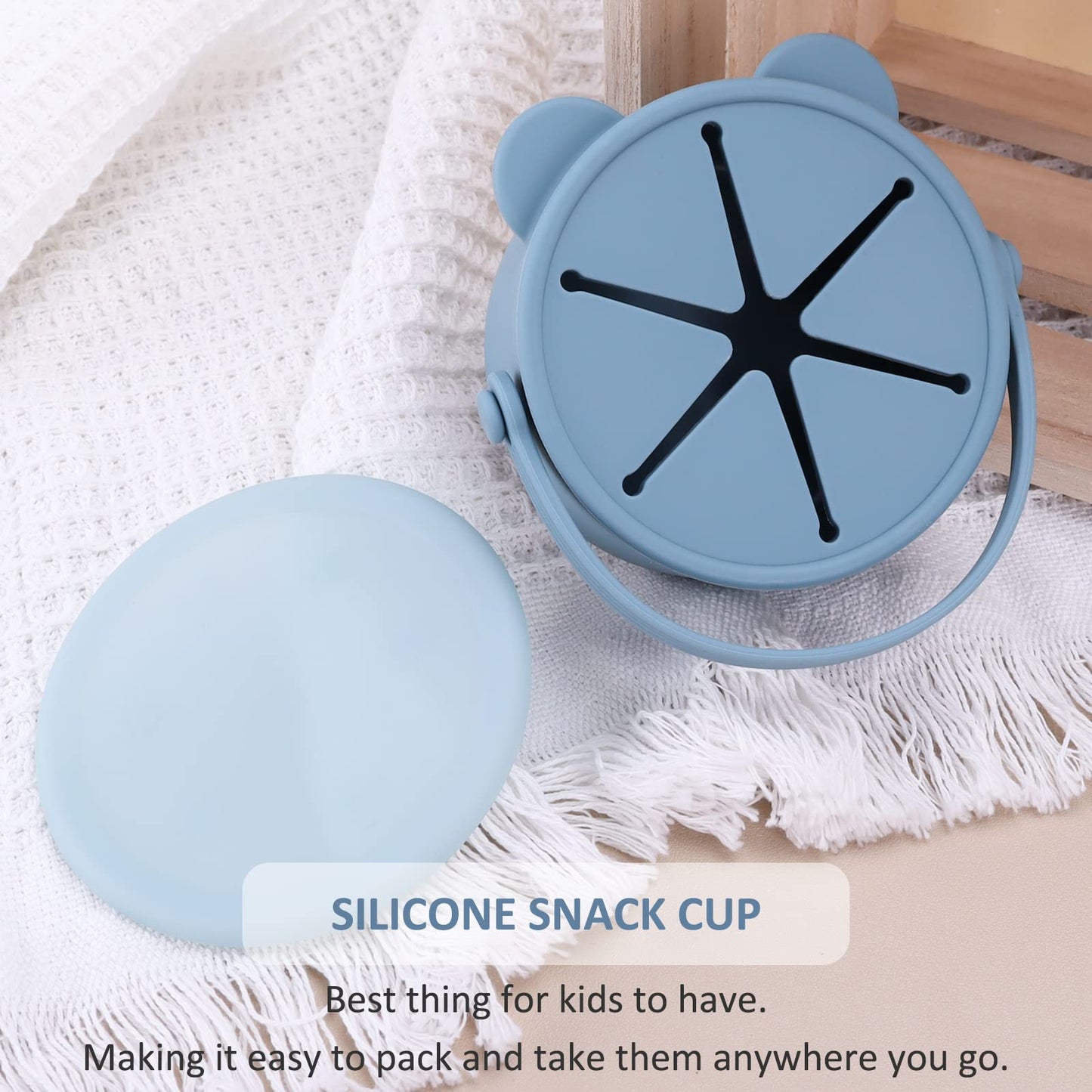 Silicone Snack Cups for Toddlers, Toddler Snack Containers, Baby Treat Catcher with DustProof Lid 2 Pack Dishwasher Safe and BPA Free 9 Oz