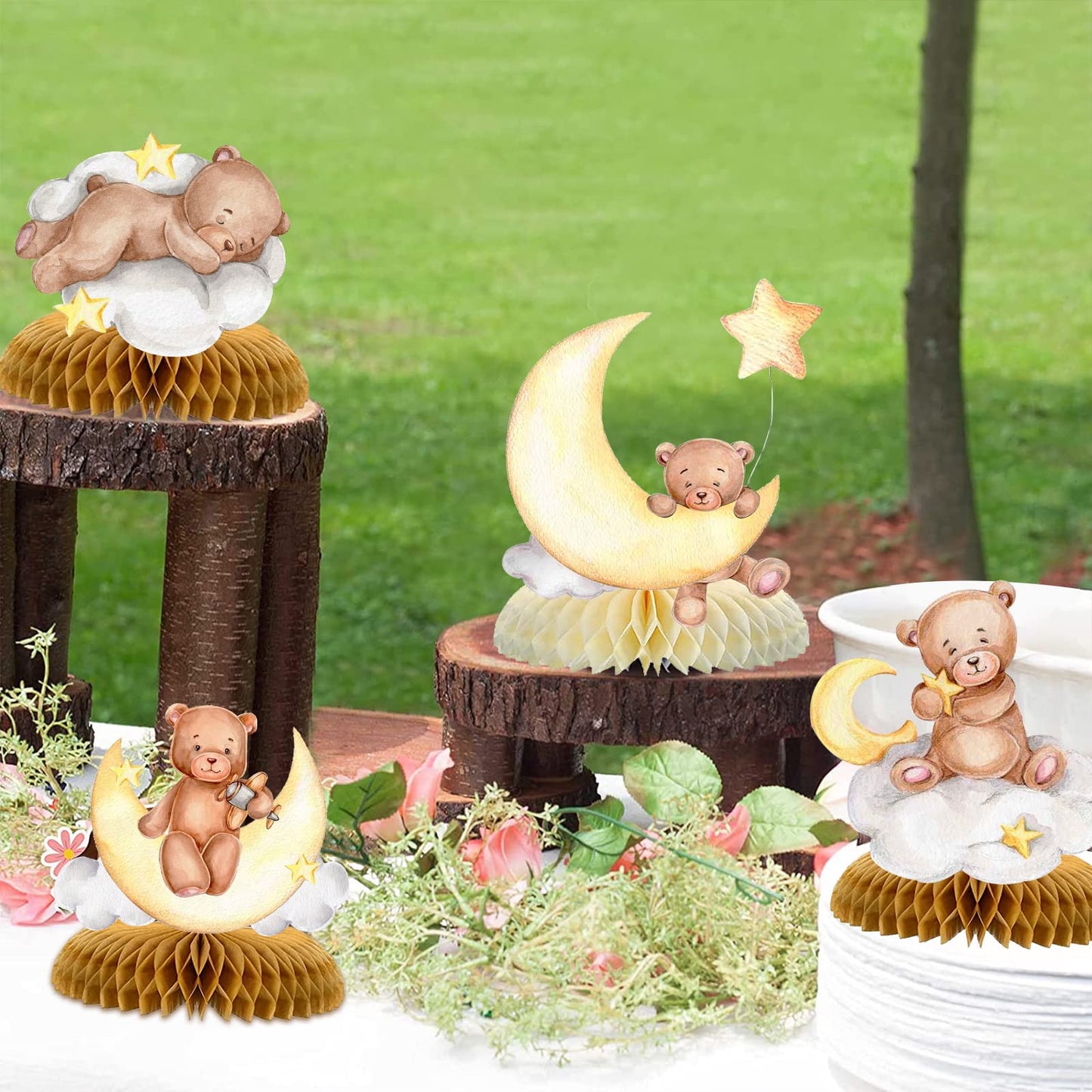 Tarklanda 9 Pcs Bear Baby Shower Honeycomb Centerpieces for Boys Party Decorate,Little Bear Balloons Cutouts Table Topper Honeycomb 3D Table Decoration for Kids Baby Shower Birthday Party Supplies