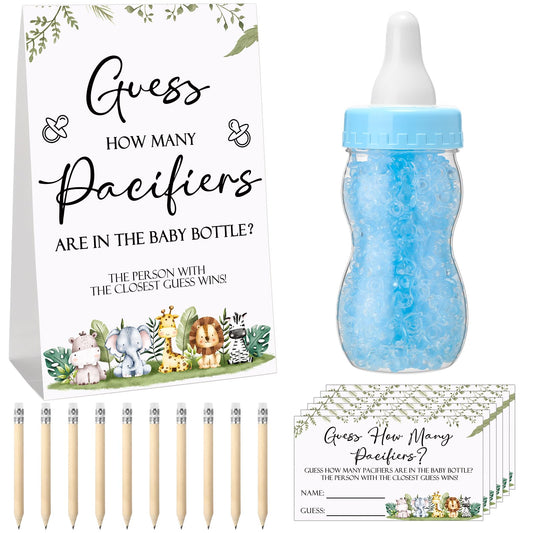 Roowest 512 Pcs Baby Shower Games Guess How Many Pacifiers Sign 100 Small Guessing Games 10 HB Pencils 750ml Milk Bottle 400 Acrylic Pacifiers Decoration for Guest Gender Reveal(Pink,Bear)