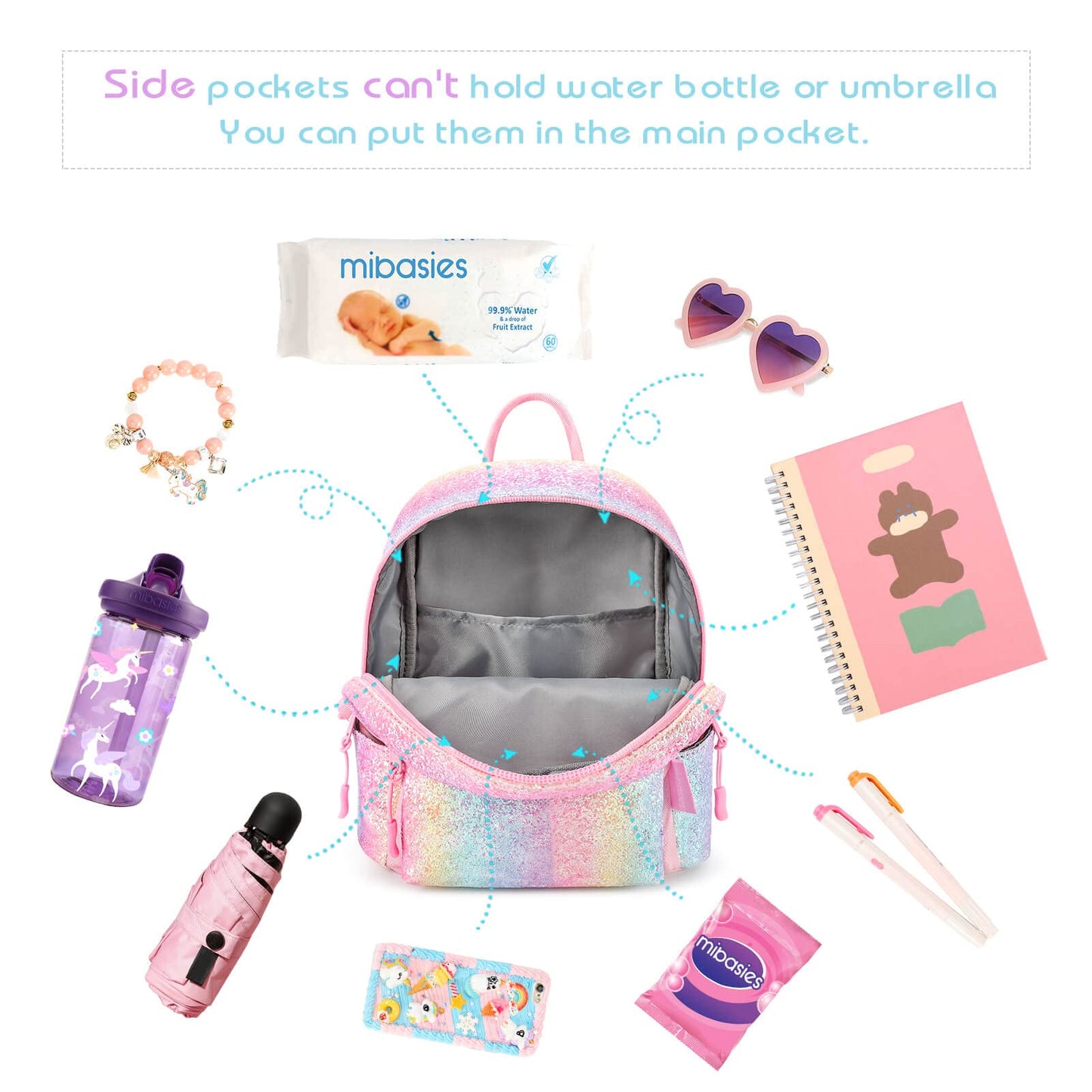 mibasies Mini Backpack for Girls Kids Rainbow Purse Dance Bag for Girls Gifts age 2 3 4 5 6 7 8 yrs