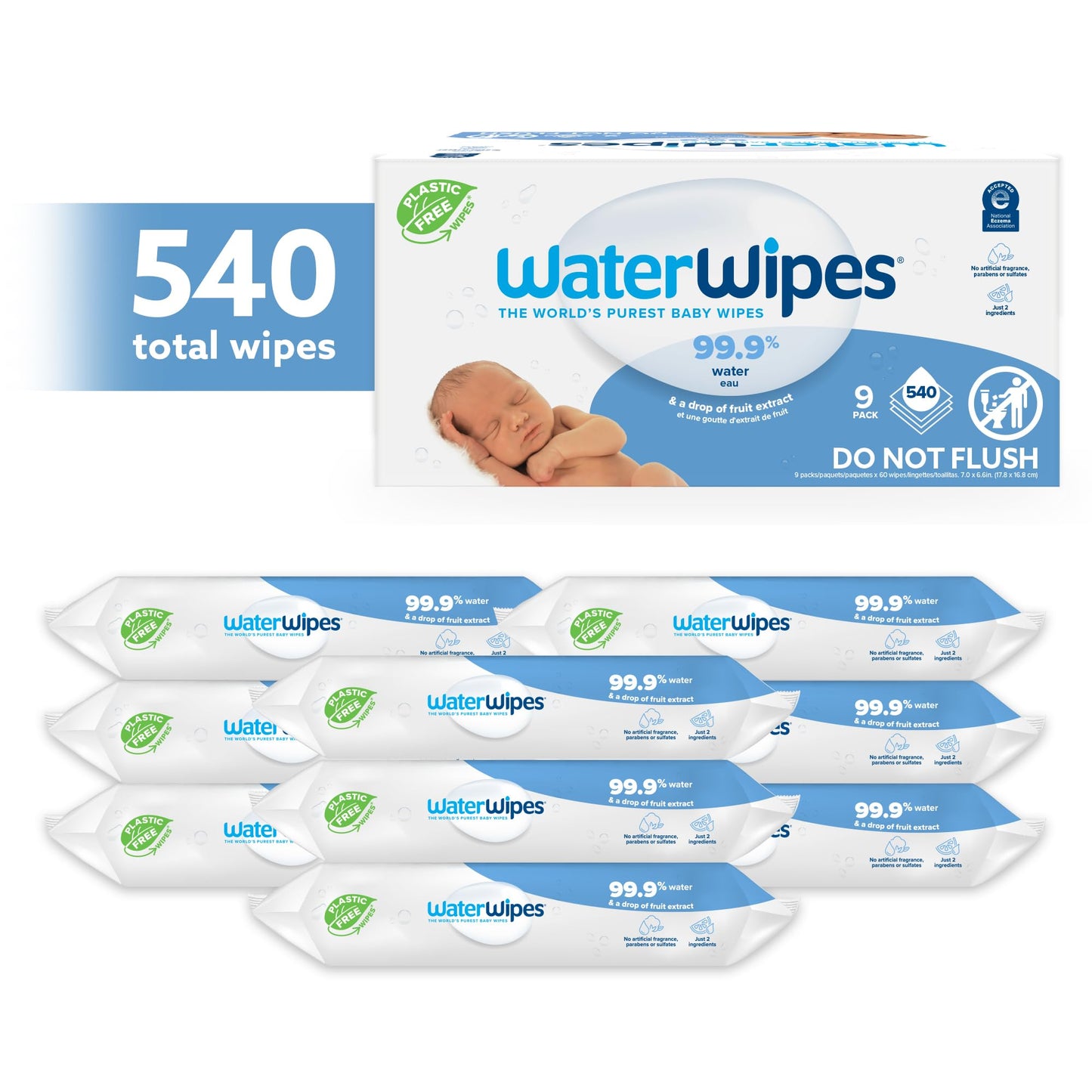 WaterWipes Original Baby Wipes, 99.9% Water, 3-In-1 Cleans, Cares, Protects, Unscented & Hypoallergenic, 720 Count (12 Packs), Packaging May Vary