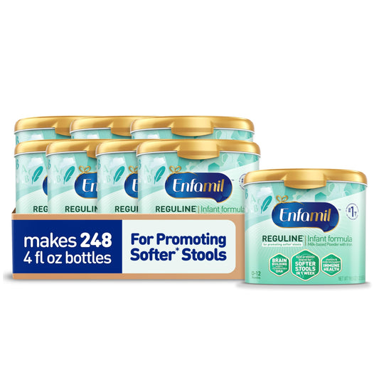 Enfamil Reguline Baby Formula, Milk-Based Infant Nutrition, Dual Prebiotics for Soft, Comfortable Stools within 1 Week of Use, Omega-3 DHA for Immune Support, Reusable Powder Tub, 19.5 Oz