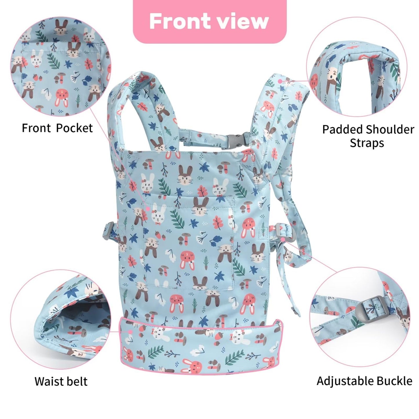 Baby doll carrier for baby girl Premiums soft straps and skin-friendly webbing stuffed animal carrier for kids and toddler facing in facing out and backpack 18 inch doll little flowers design
