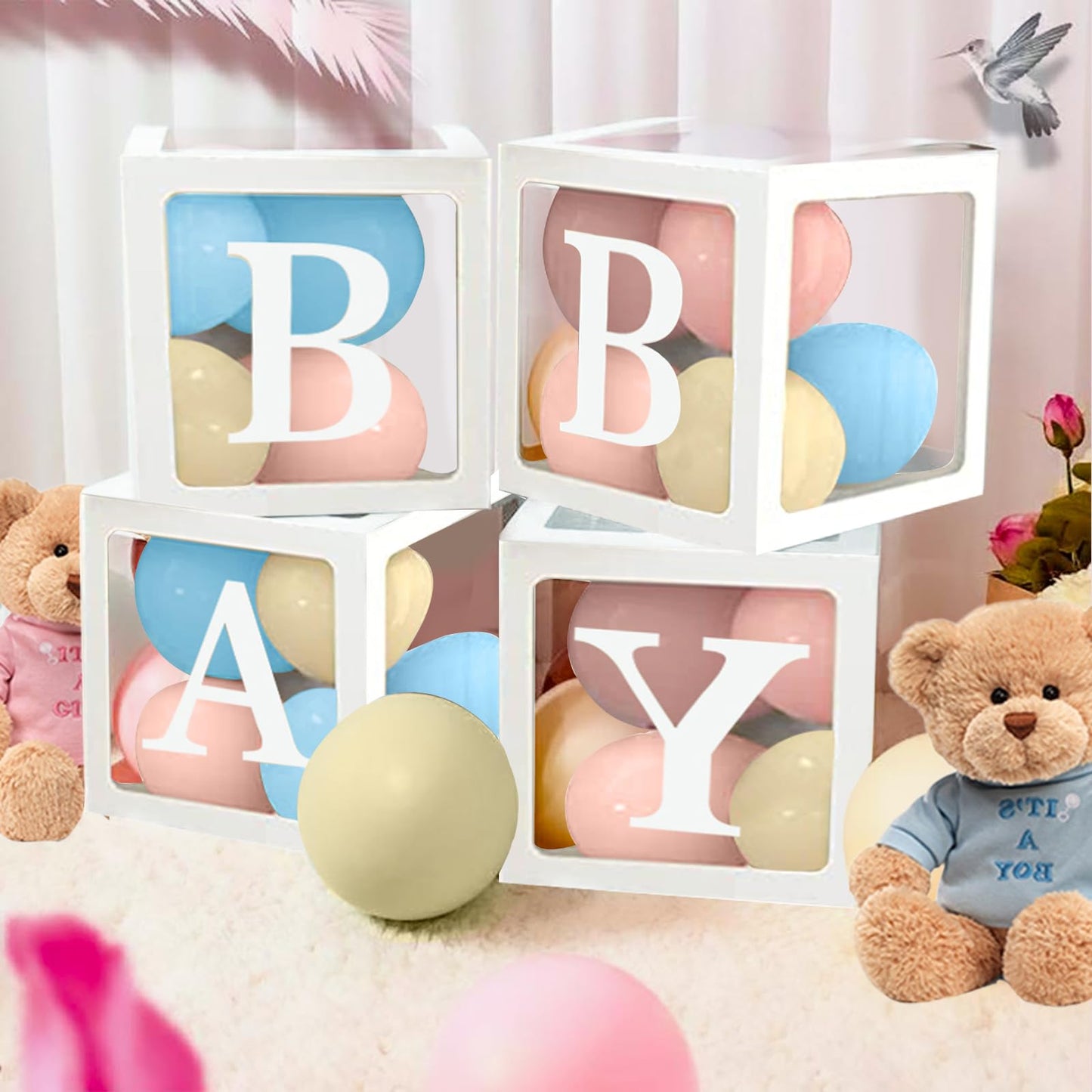 Baby in Bloom Baby Shower Decorations - 116pcs Pink and Sage Green Balloon Arch Kit, BABY in Bloom Backdrop and Baby Boxes with Letters for Pink Floral Baby Shower Decorations for Girl