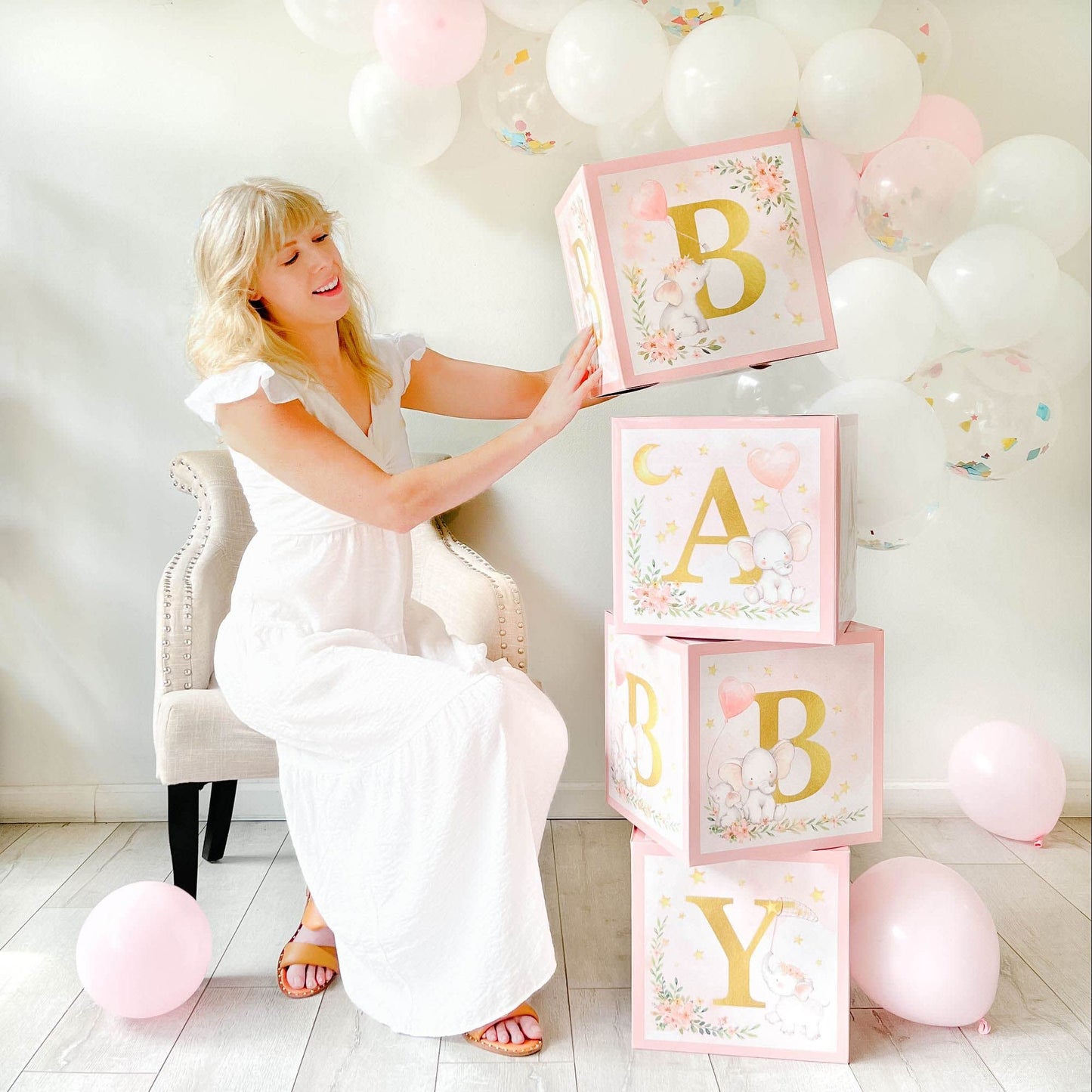 Kate Aspen Woodland Baby Shower Boxes with Letters for Baby Shower Gender Reveal Decorations Photo Prop & Forest Animal Nursery Decor (Set of 4 Blocks Spells Baby)