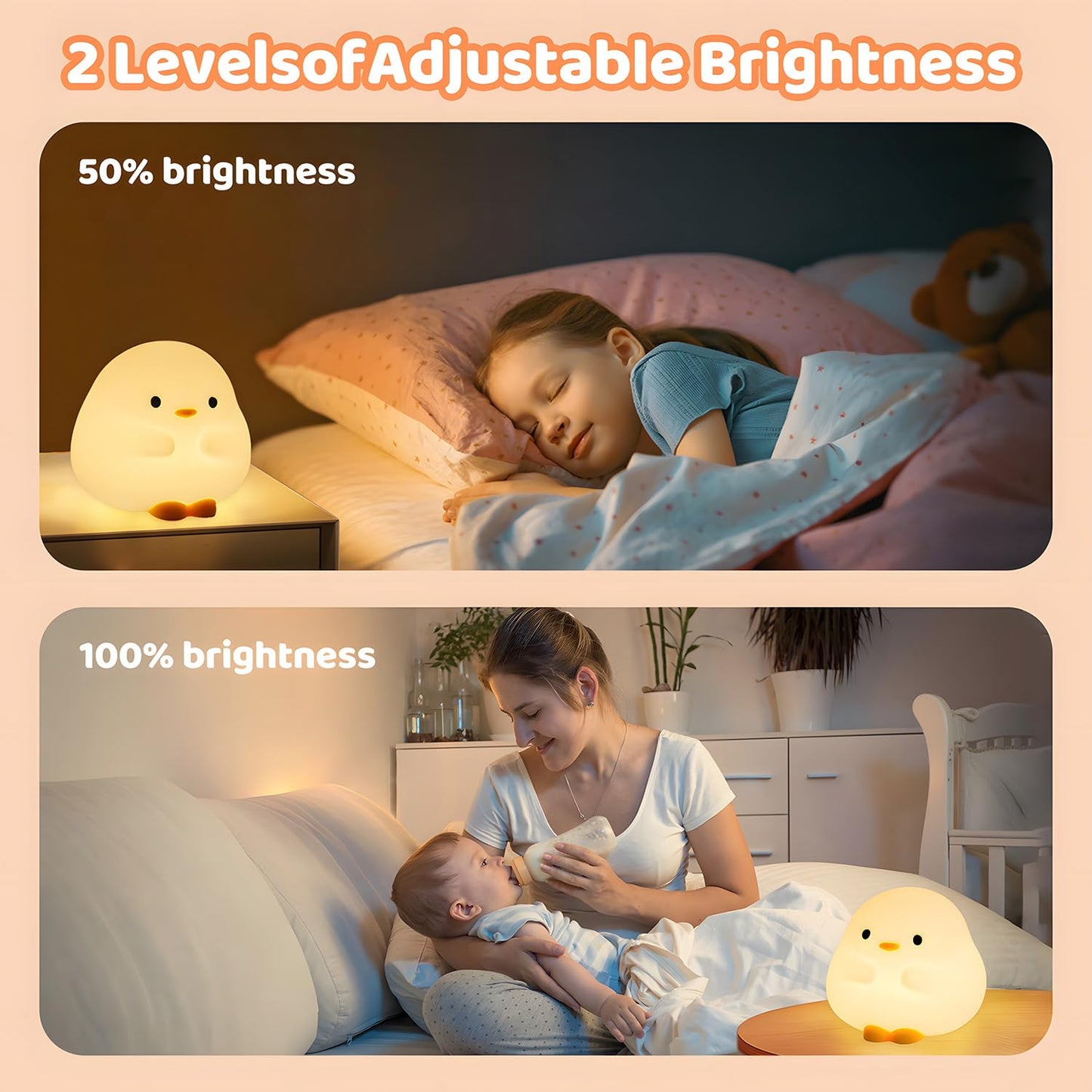 DuDu Duck Night Light, Cute Duck Lamp, Squishy Silicone Nightlight for Bedrooms with 30 Minutes Timer, Rechargeable Bedside Lamp with Touch Control for Bedrooms, Living Room