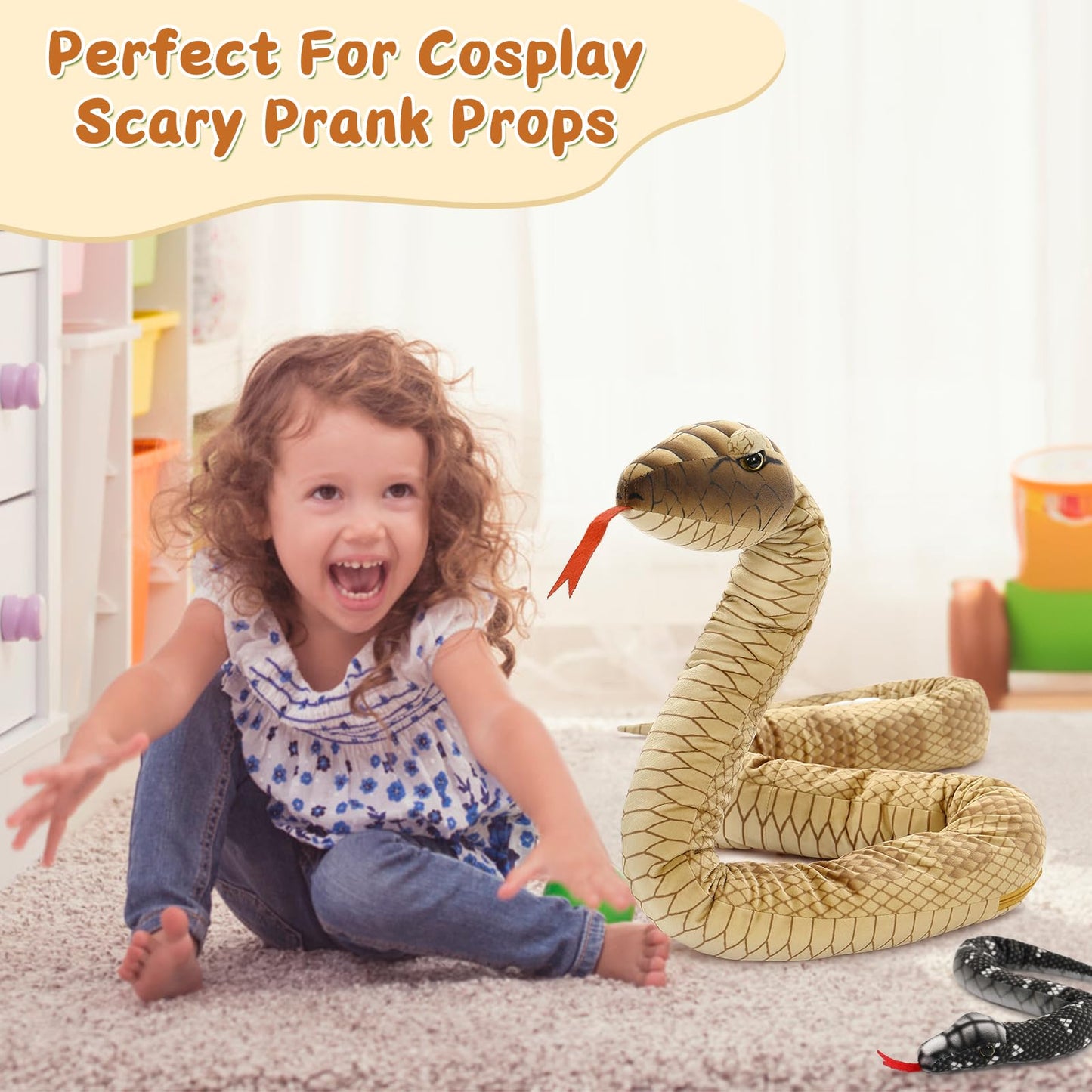 MorisMos Snake Stuffed Animals Plush Toy 120 Inch Giant Snake Plush with Babies Stuffed Snake Toys for Kids Plush Party Decorations Favors Prank Props, 4 Snake Babies, 3 Snake Eggs