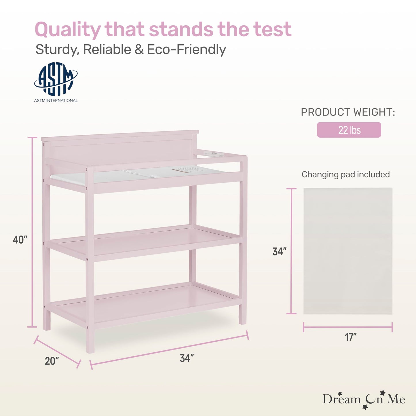 Dream On Me Jax Universal Changing Table, Blush Pink , 34x20x40 Inch (Pack of 1)