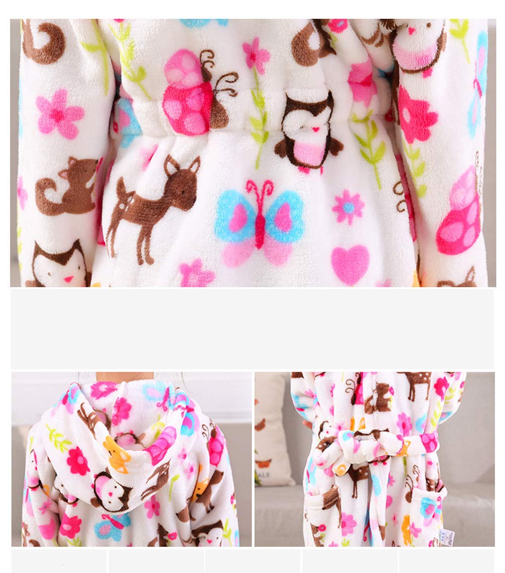 Girls Robes, Plush Soft Coral Fleece Animal Print Hooded Bathrobe for Kids Boys