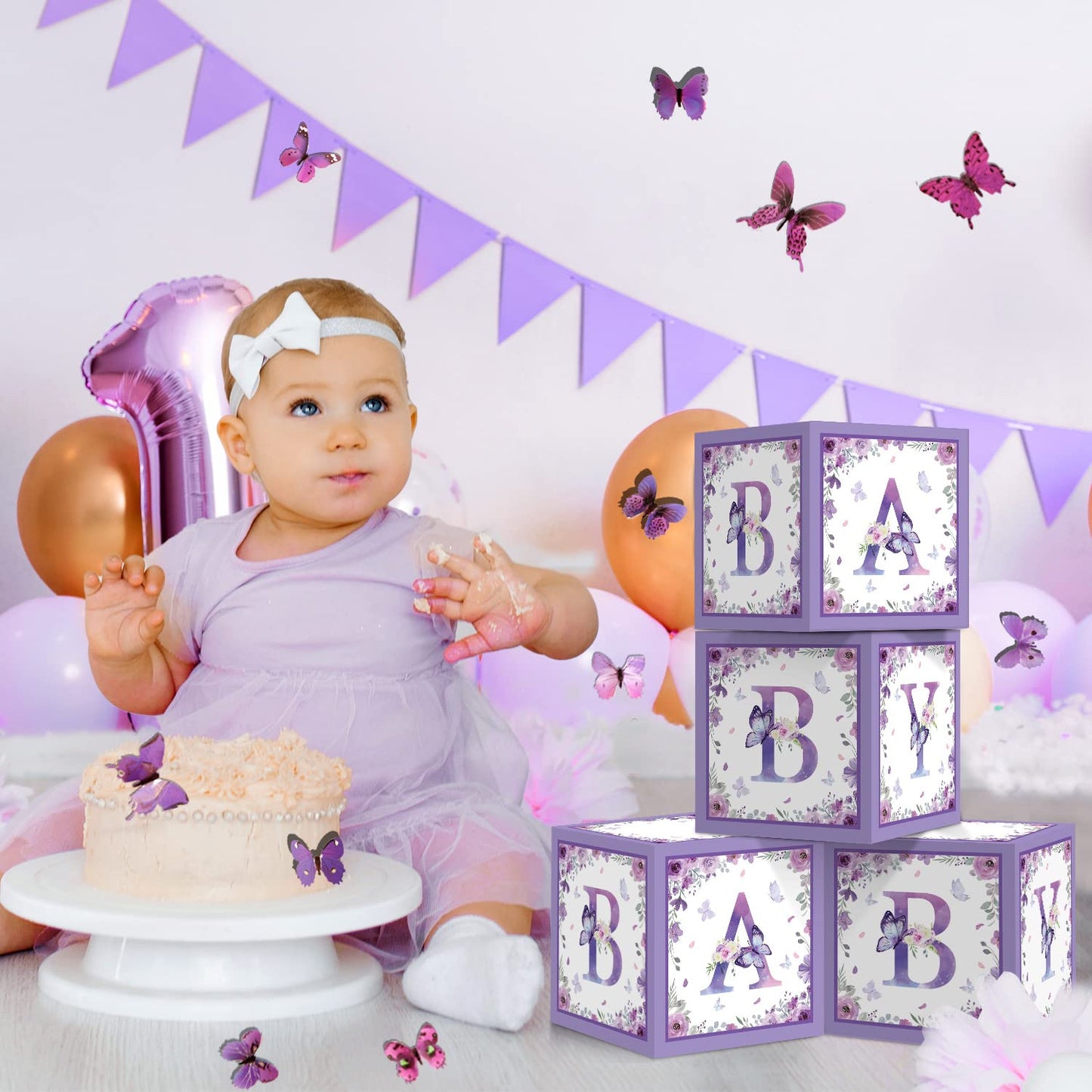 TSVATE Pink Baby Shower Boxes Decorations - 4 Baby Shower Centerpiece Boxes Gender Reveal First Birthday Centerpiece Decors (Without Flowers)