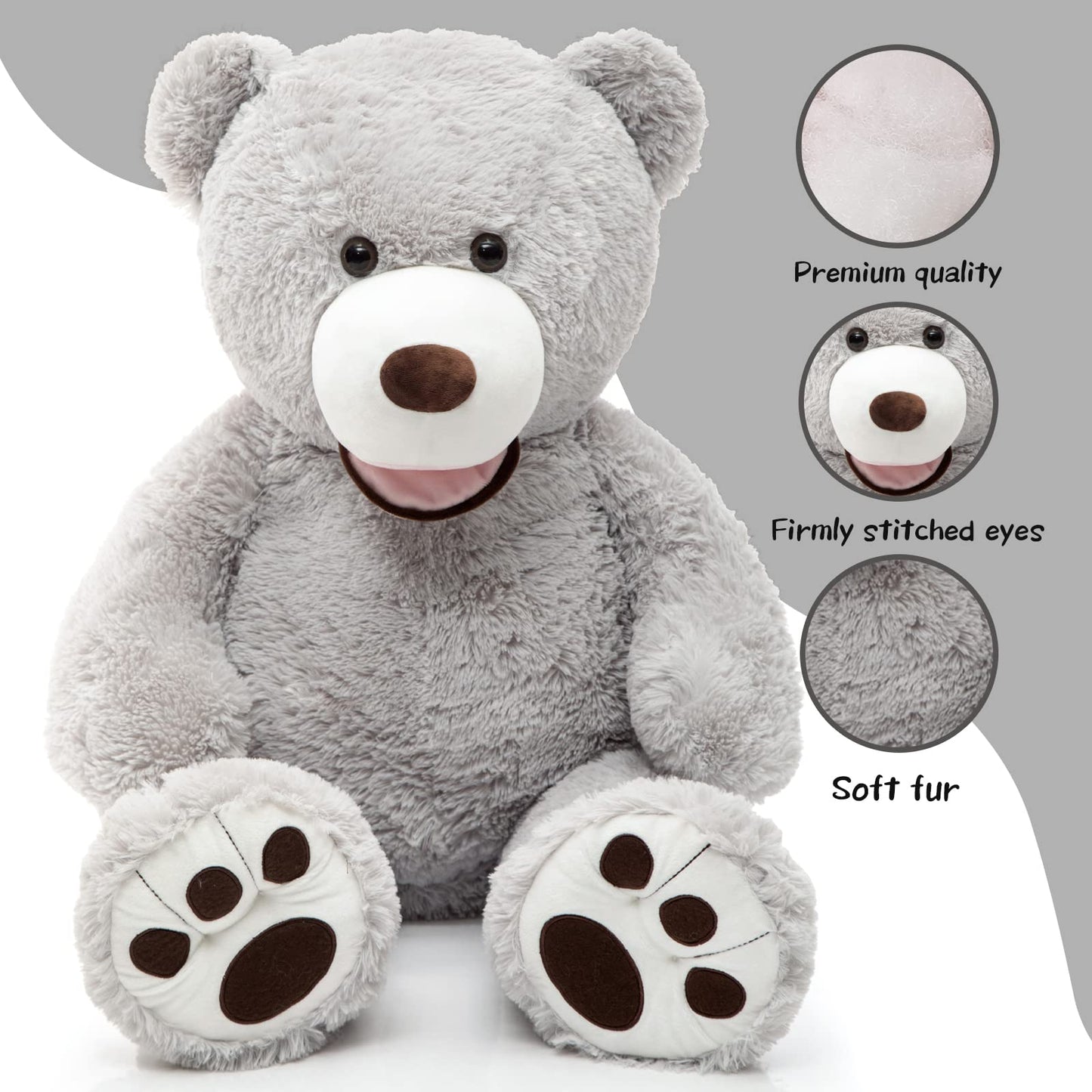 MorisMos Smile Giant Teddy Bear, 51inch Large Stuffed Bears with Big Footprints, Big Stuffed Animals Cuddly Plush Gifts for Girlfriends, Boyfriend, Dark Brown