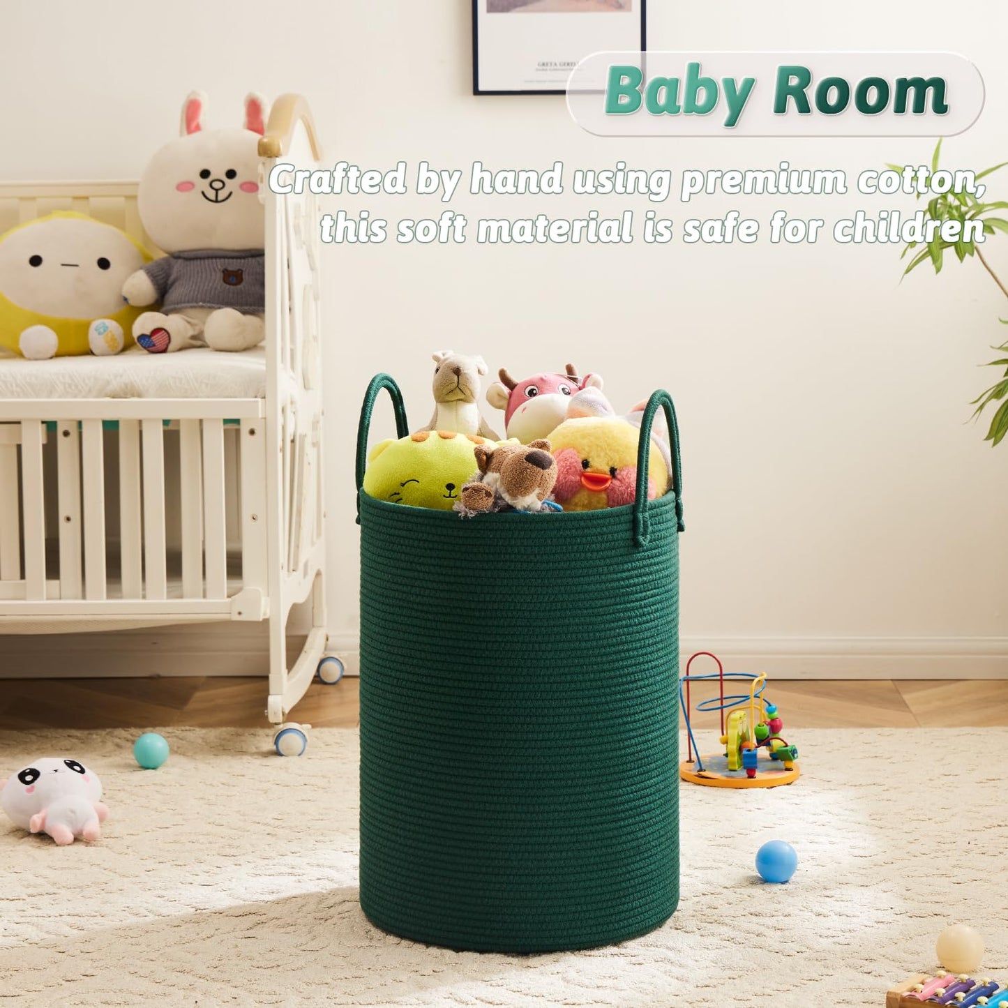 Laundry Basket,Woven Cotton Rope Laundry Hamper,60L for Decor Storage of Dirty Clothes,Toys and Blankets in Bathroom,Baby Room and Living Room