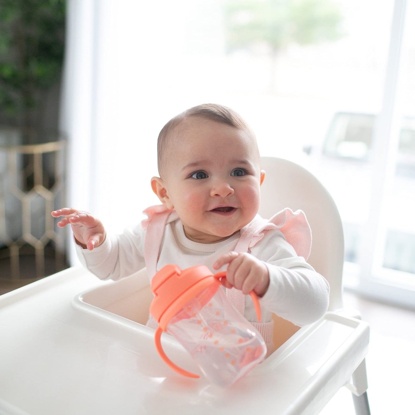 Dr. Brown's Milestones, Baby's First Straw Cup Sippy Cup with Straw, 6m+, 9oz/270ml, Coral, BPA Free