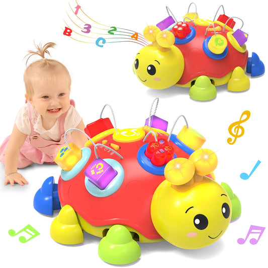 Baby Musical Ladybug Crawling Toys,Baby Toy 6-12 Months with Light-up Music, Early Educational Learning Montessori Toy, Infant Gift Toys for 7 8 9 10 11 Months 1-2 Years Old Newborn Girls (Pink)