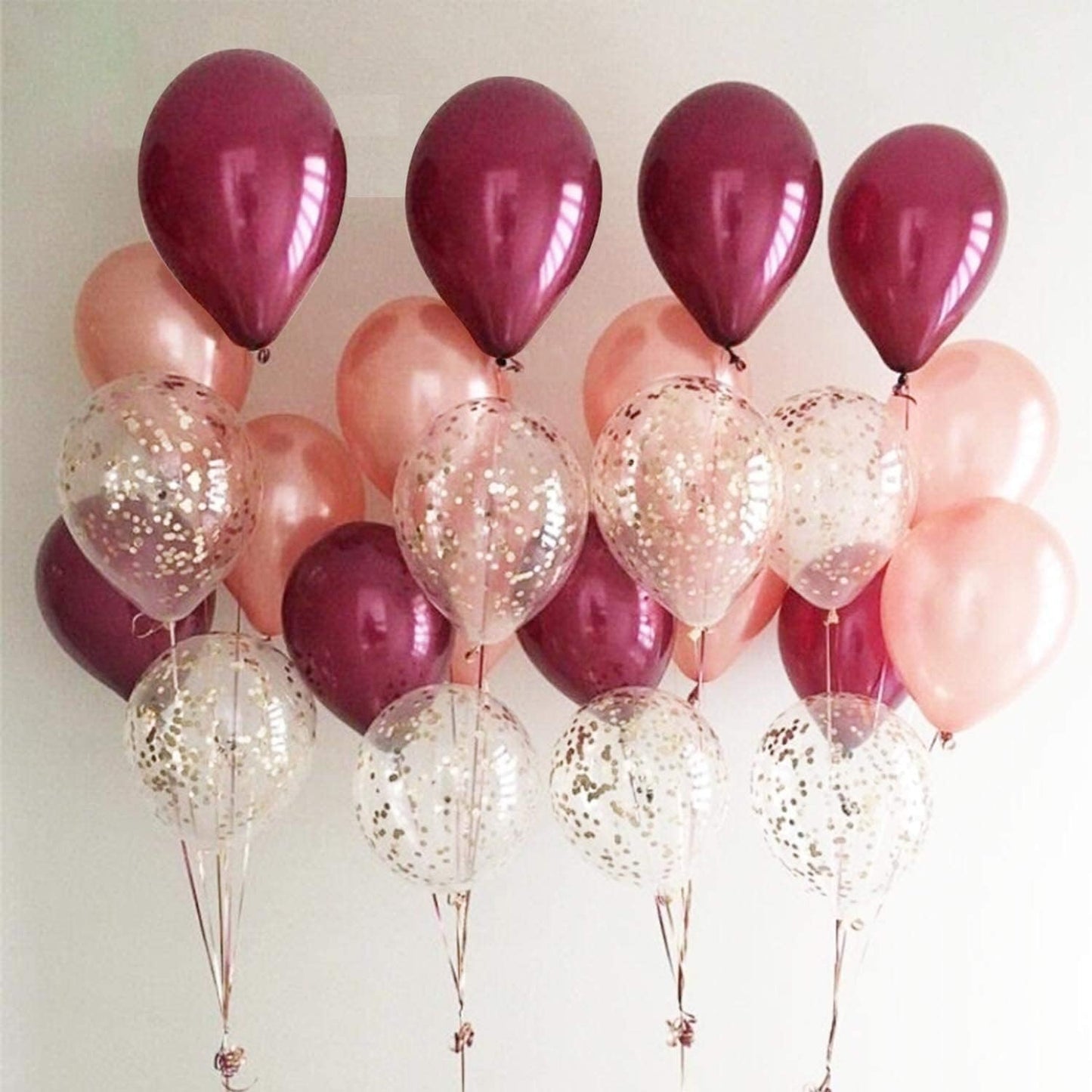 OuMuaMua 62Pcs Pink Gold Confetti Latex Balloons Kit, 12 Inch Pink White Gold Helium Balloons Party Supplies for Confession Proposal Wedding Girl Birthday Baby Shower Party Decoration