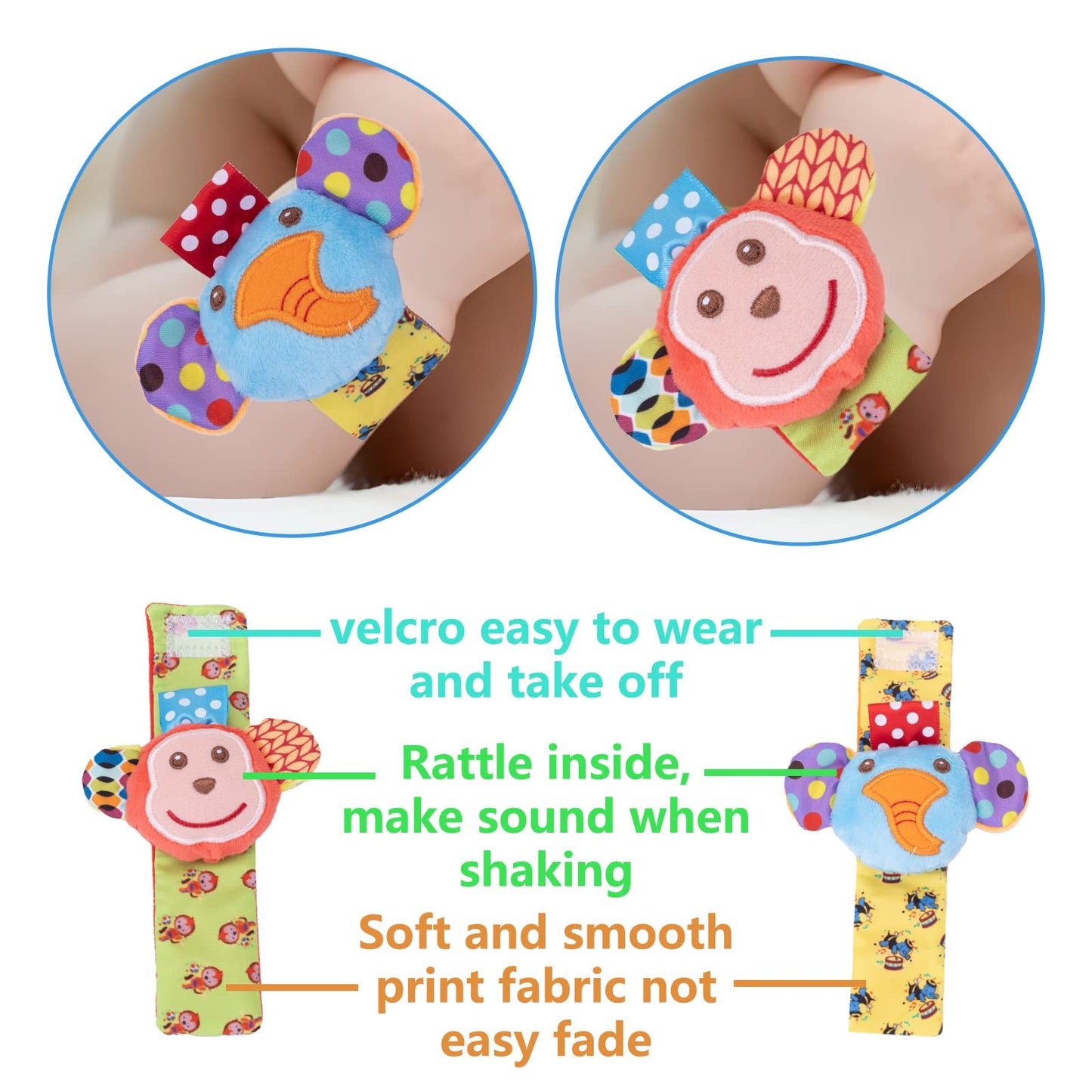 Baby Wrist Rattle Socks and Foot Finder Set Baby Rattles Toys for 0-12 Month, Infant Girl Boy Toys for Babies 3-6 Months, Newborn Hand & Foot Toys for 0 to 9 Months, Baby Easter Gifts
