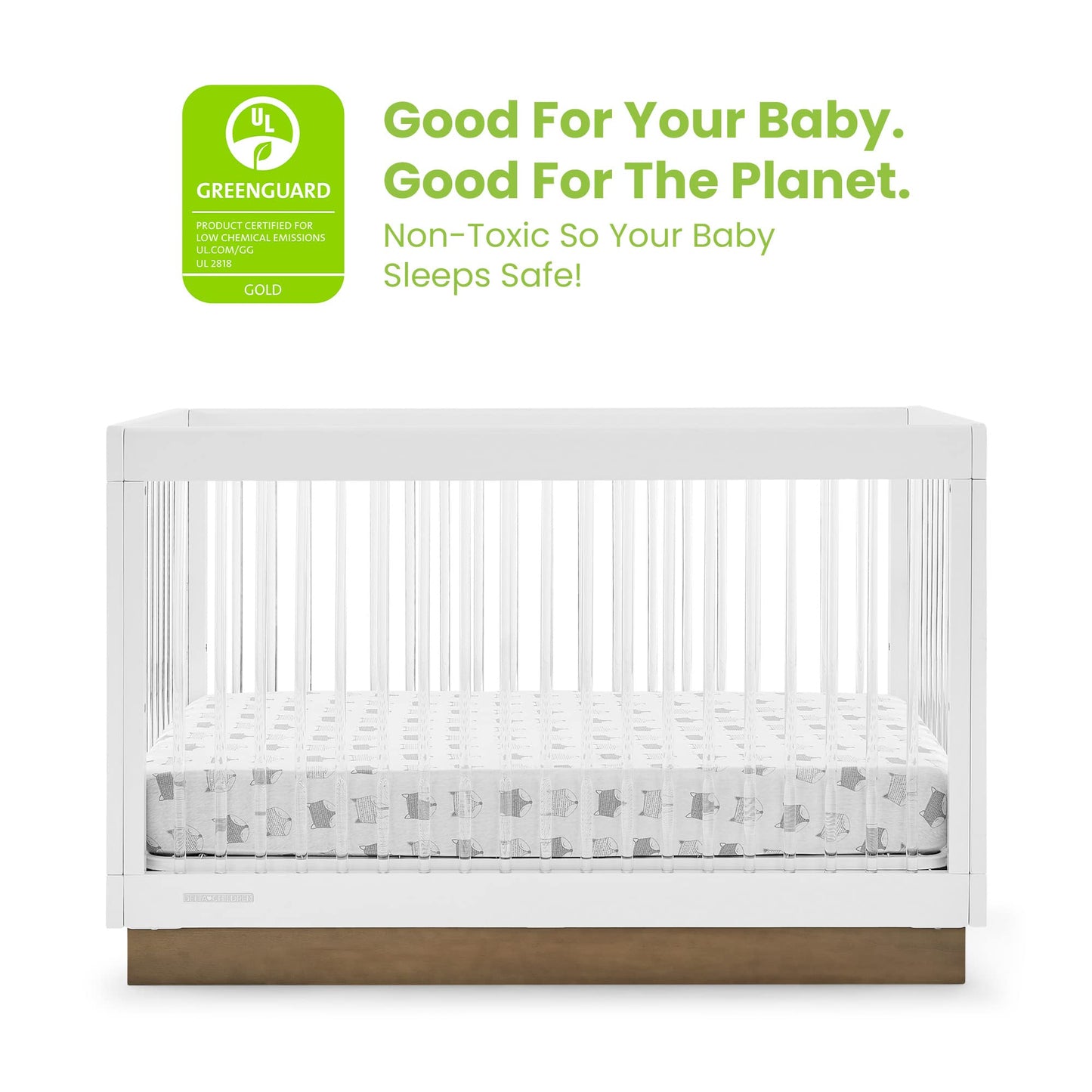 Delta Children James Acrylic 4-in-1 Convertible Crib - Greenguard Gold Certified, Midnight Grey/Acorn