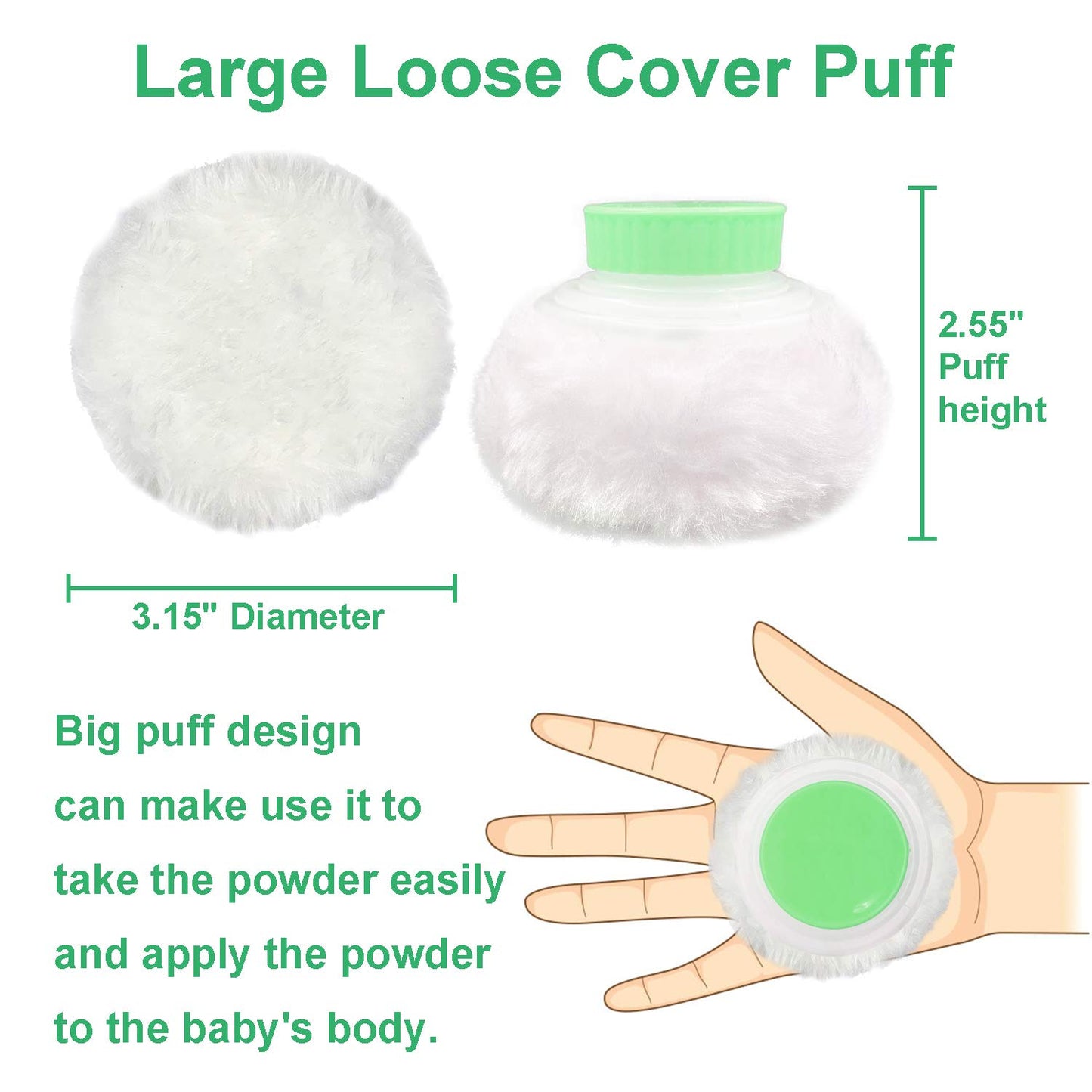 BPA Free Baby Powder Puff Box, Large 2.8" Fluffy Body After-Bath Powder Case, Baby Care Face/Body Villus Powder Puff Container, Makeup Cosmetic Talcum Powder Container with Hand Holder (Pink)