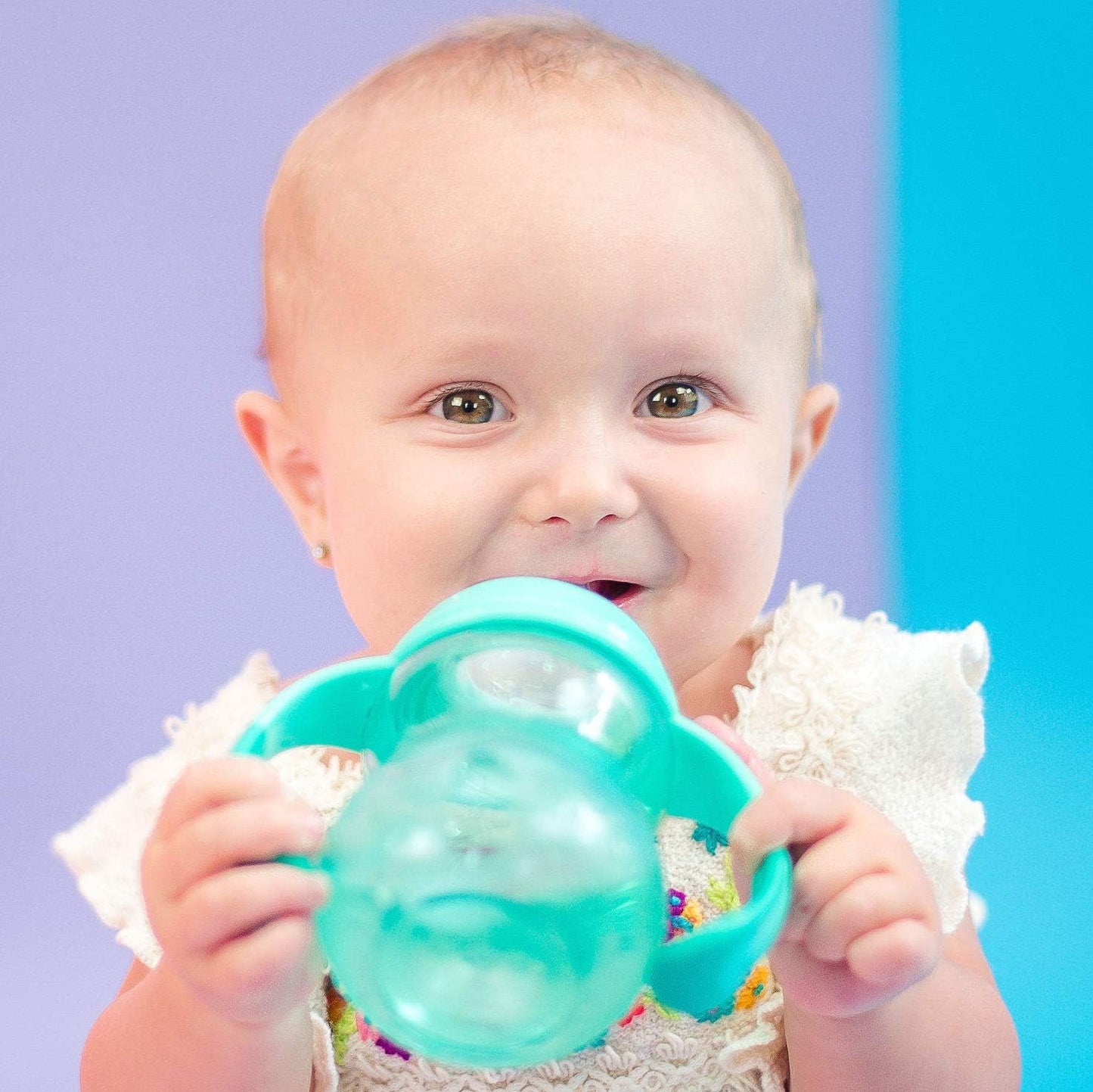 Nuby 3 in 1 Baby Bottle to Training Sippy Cup - 8 Oz Toddler Cups Spill Proof with Soft Spout, Nipple & Removable Grip Handles - Dishwasher Safe (Blue)