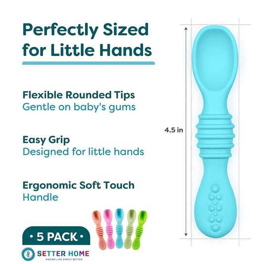 Soft Silicone Baby Spoons, Baby Spoon self Feeding Set for Babies 6-12 Months - Infant Feeding Spoons for Boys & Girls, Safty Tested Spoons, Baby Feeding Essentials, BPA Free, Great Gift