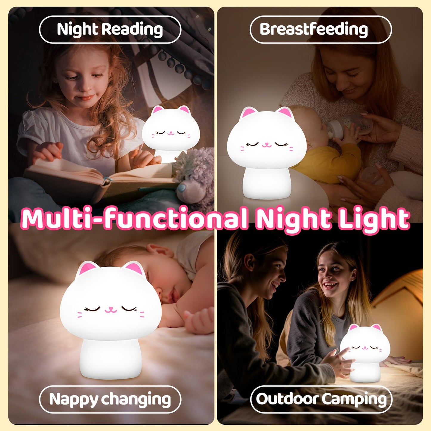 Huggwaii Squishy Axolotl Night Light for Kids – Dimmable Silicone Axolotl Lamp, 2025 Upgraded Baby Night Light, Rechargeable, 20H Battery Life, Sleep Aid Gift for Toddlers, Girls&Room Decor