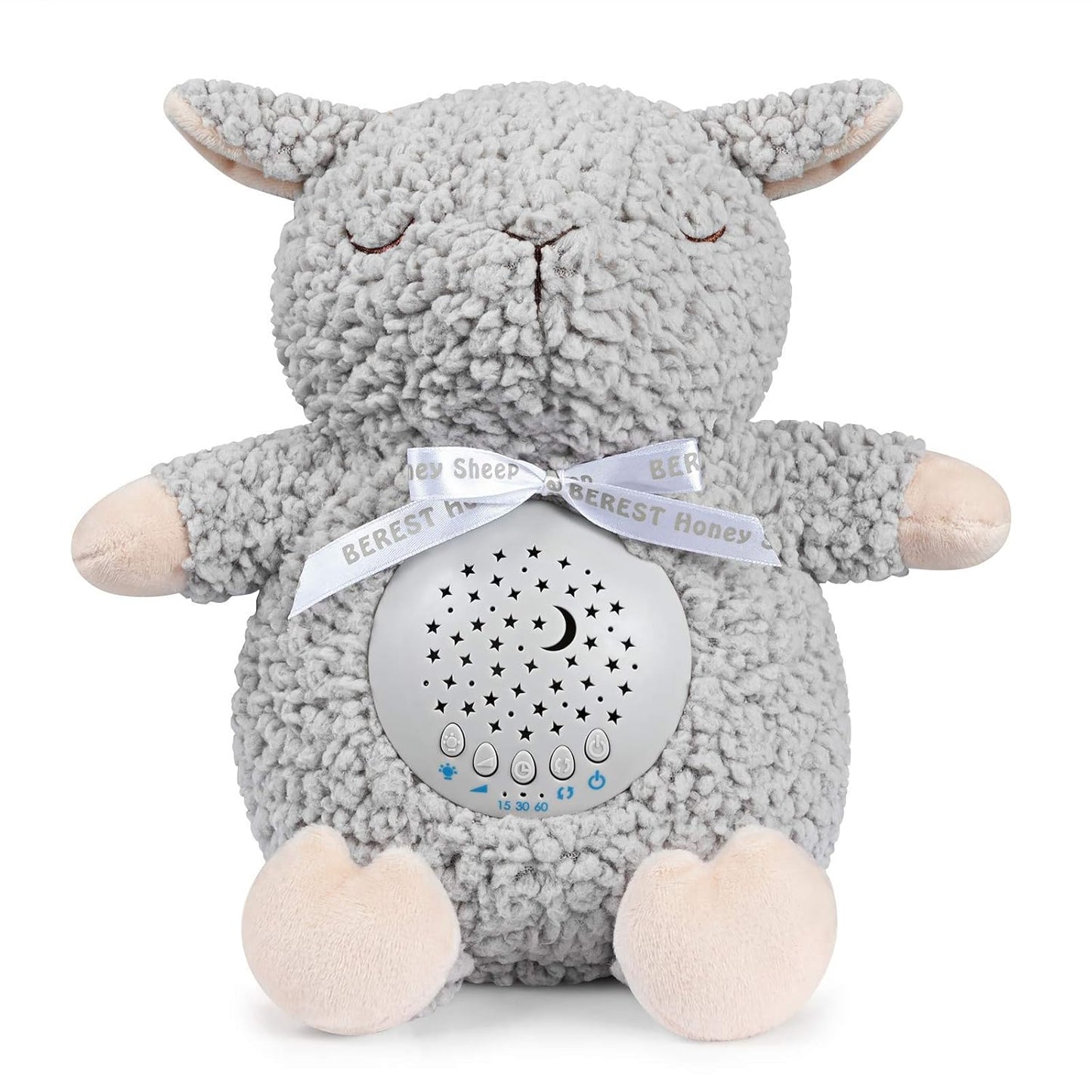 BEREST Baby Sleep Soother Sheep, Mom's Heartbeat Cry Sensor Lullabies & White Noise Sound Machine, Nursery Decor Night Light Projector Toddler Crib Sleeping Aid, Babies Shower Gifts Stuffed Animal