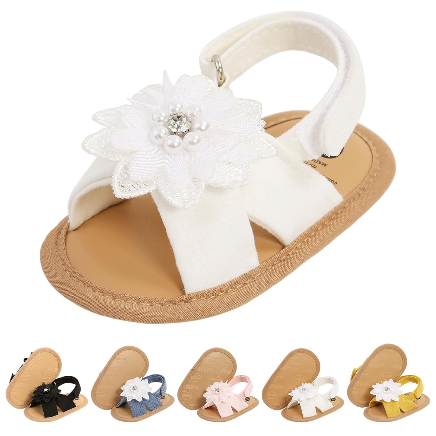 CoKate Baby Girls Sandals Ruffle Bowknot Premium Soft Sole Anti-Slip Open Toe Breathable Summer Outdoor First Walker Shoes Baby Sandals 0-3 months girls