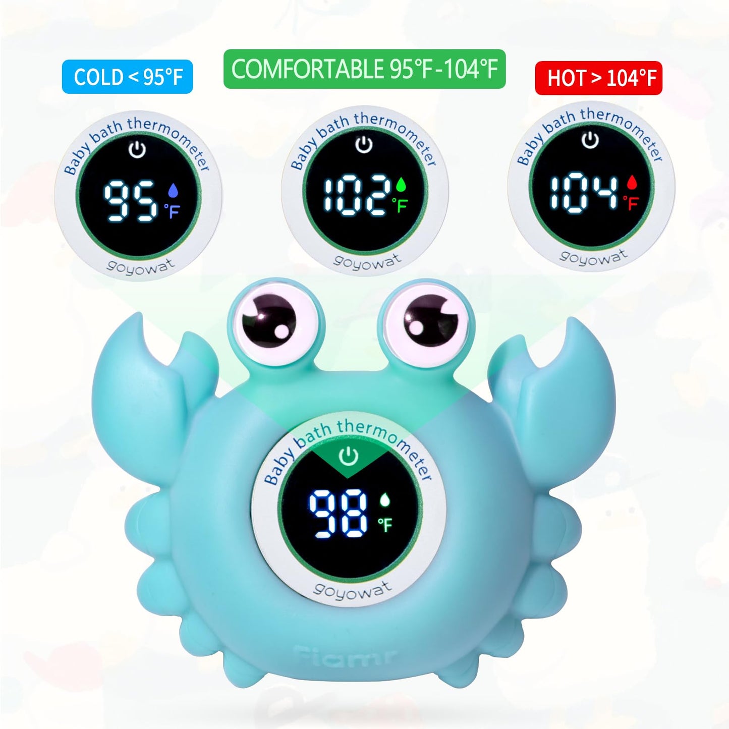 Baby Bath Thermometer with LED Display, Floating Crab Toy – 2-in-1 Water Safety Sensor for Infants, Color-Coded Alerts (Hot/Cold), Bath Tub Temperature Monitor, Cute Floating Bath Toy, Nursery
