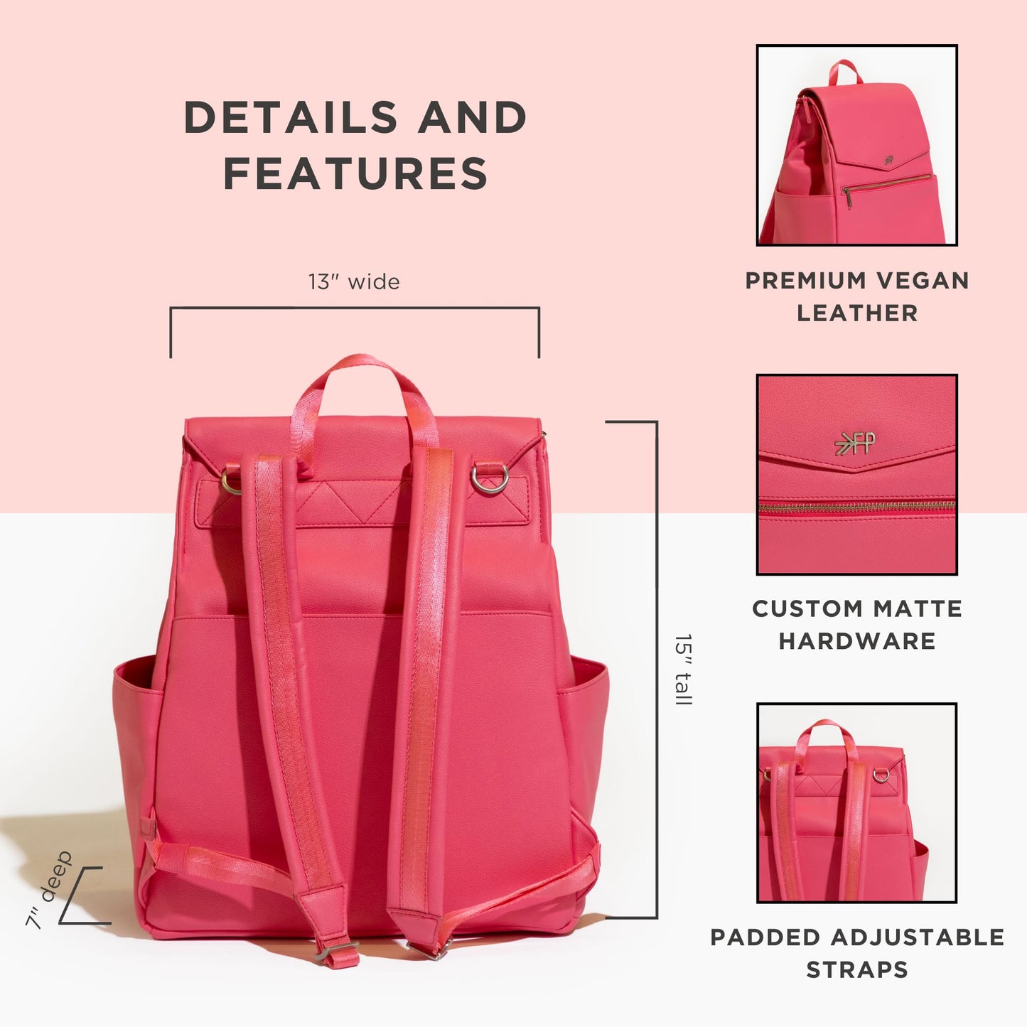 Freshly Picked Classic II Diaper Bag Backpack, Wipeable Vegan Leather With Changing Pad (Sage Green V2)