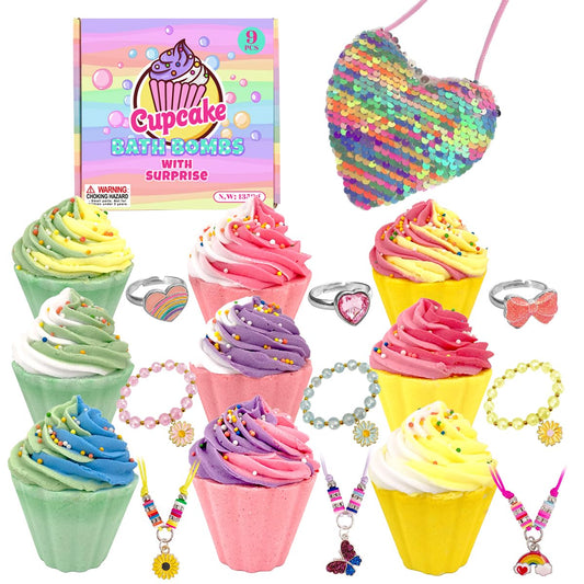 Donut Bath Bombs for Girls, 4oz/Pack of 9 Bath Bombs for Kids with Surprise Inside, Kids Bath Bombs with Jewelry Inside, Bath Bombs for Girl's Birthday Party Favor, Spa Day Gift