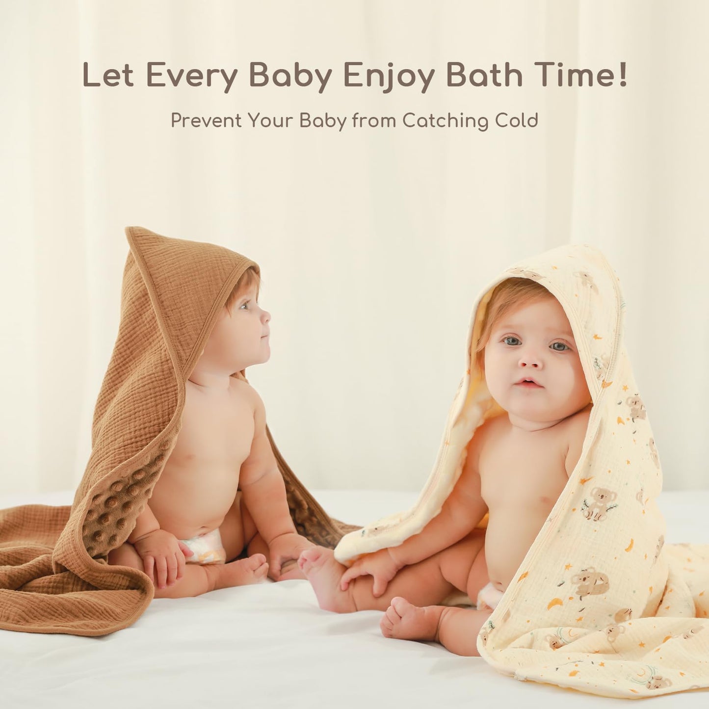 Baby Bath Towels for Newborn 100% Muslin Cotton and Minky Dot Fabric Neutral Hooded Baby Towels Set 2 Pack for Boys Girls Ultra Soft and Absorbent 30 x 30 Inch Green & Plant