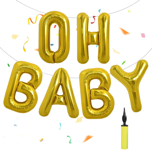 40 Inch Oh Baby Balloon, Shower Decorations, Large Sign for Backdrop, Shiny Banner for Gender Reveal Party Supplies (Gold)