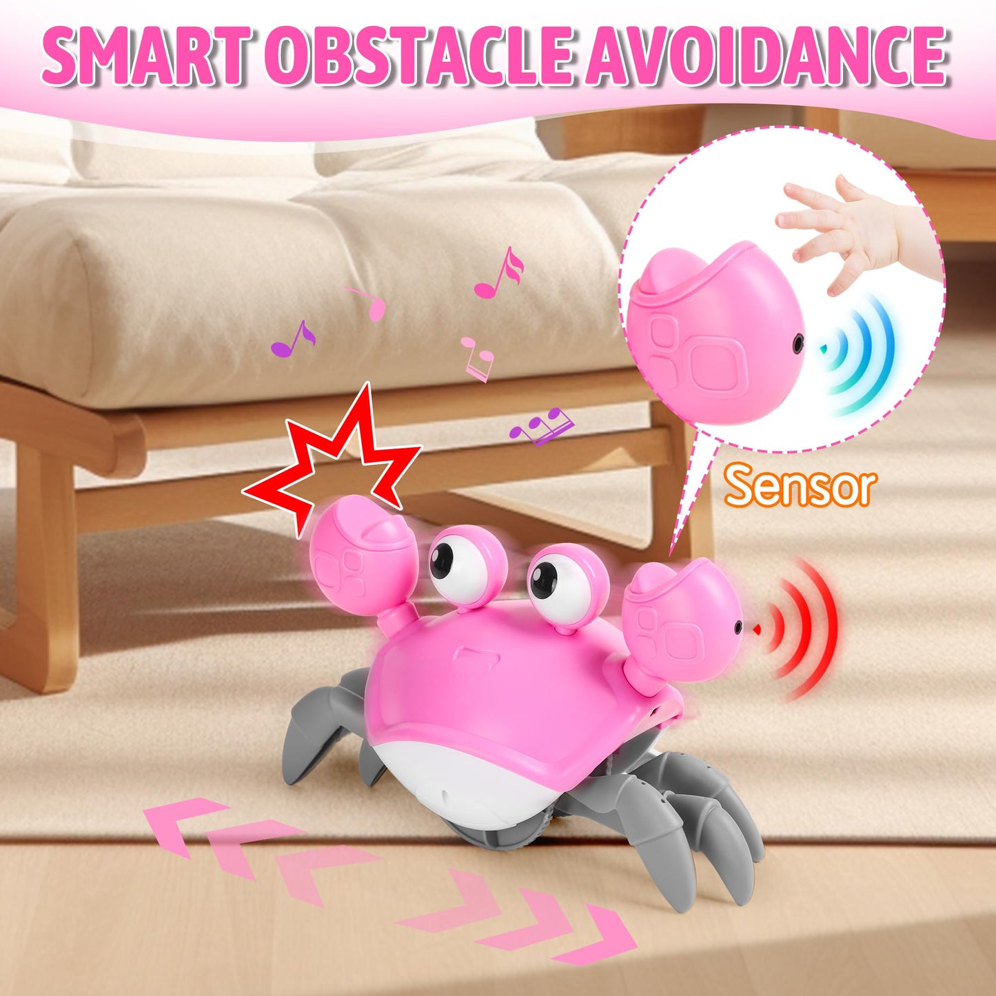 Crawling Crab Baby Toy Infant: Tummy Time Toys for Babies 3 6 9 12 18 24 36 Months, Walking Dancing Sensing Crab for Toddler 1 2 3 4 Year Old, 1st Music Birthday Gifts for Boys Girls