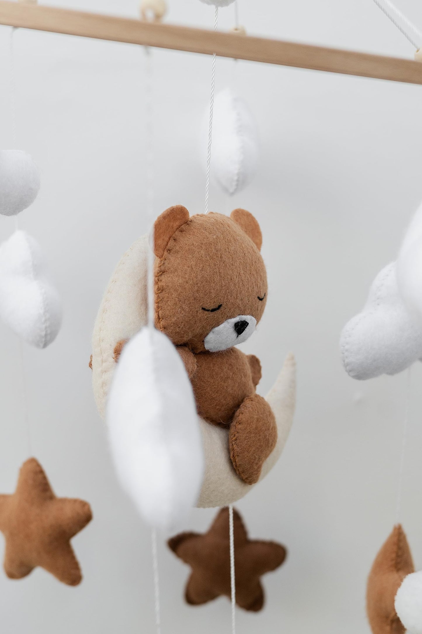 Girl Teddy Bear Mobile for Crib, Felt Ball Mobile Bear Crib Mobile Pink Bear Baby Shower, Gift Baby Nursery Decor Kids Mobile, Bear Stars Bird Mobile Mobile arm is NOT Included