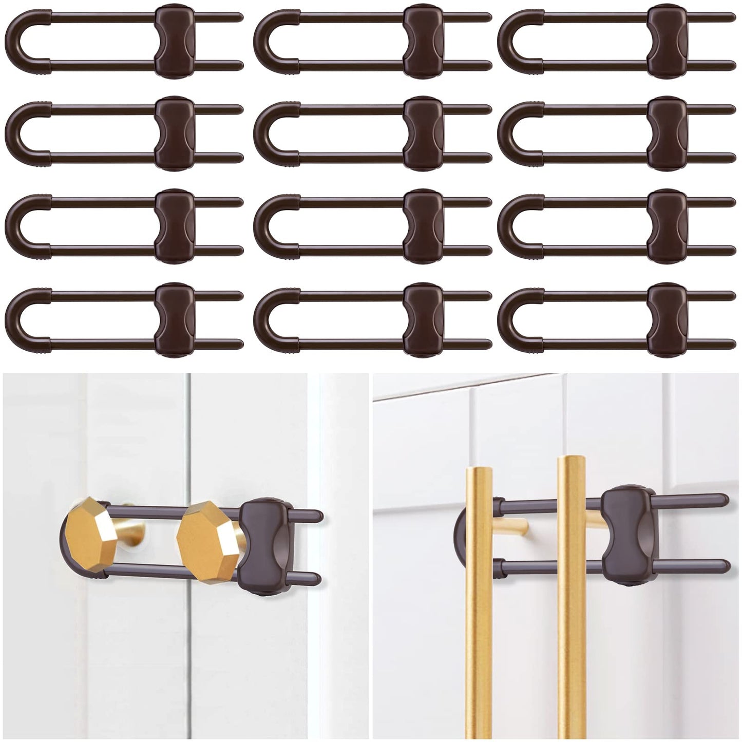 6 Packs Sliding Cabinet Locks, Modacraft Baby Proofing U-Shaped Child Safety Latches Adjustable White Locks for Handles Knobs Drawers Closet Cupboard