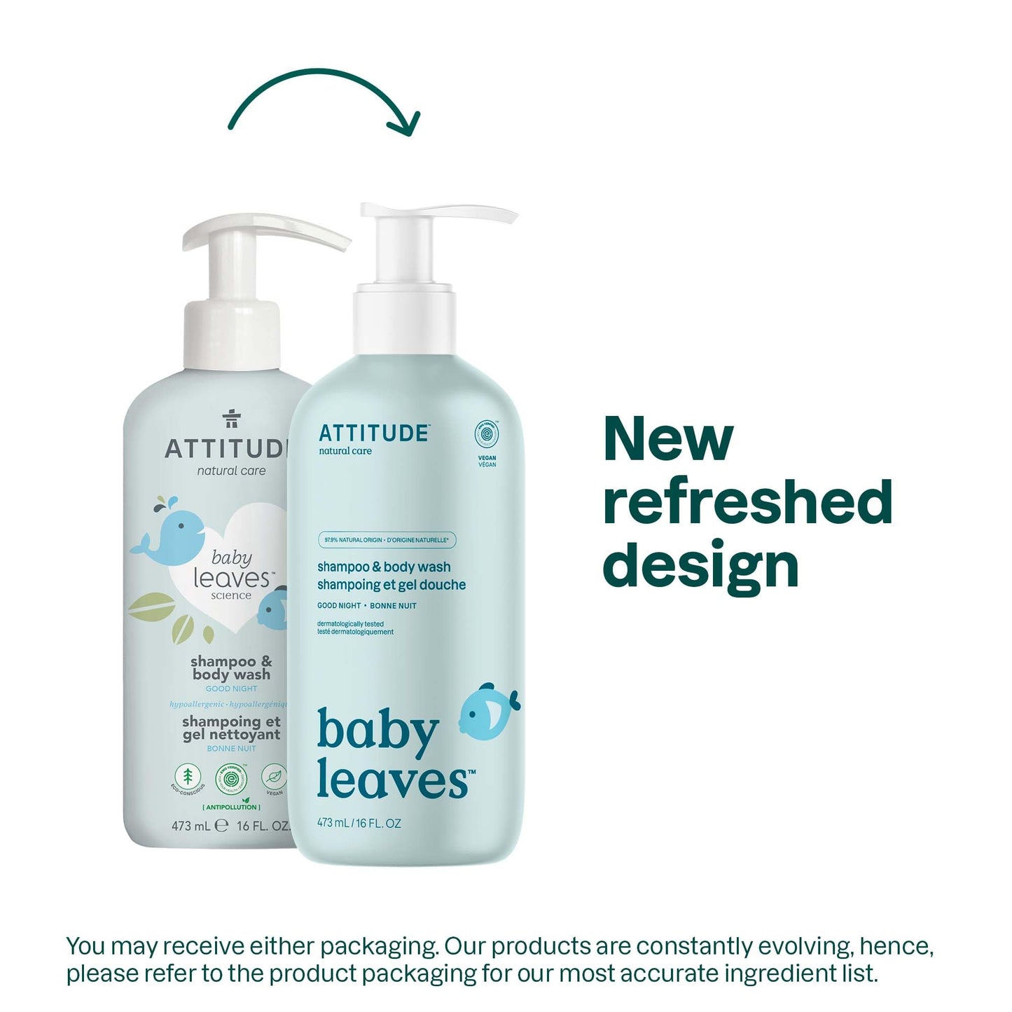 ATTITUDE 2-in-1 Shampoo and Body Wash for Baby, Fragrance-Free EWG Hypoallergenic Plant- and Mineral-Based Ingredients, Vegan and Cruelty-Free, Unscented, 16 Fl Oz
